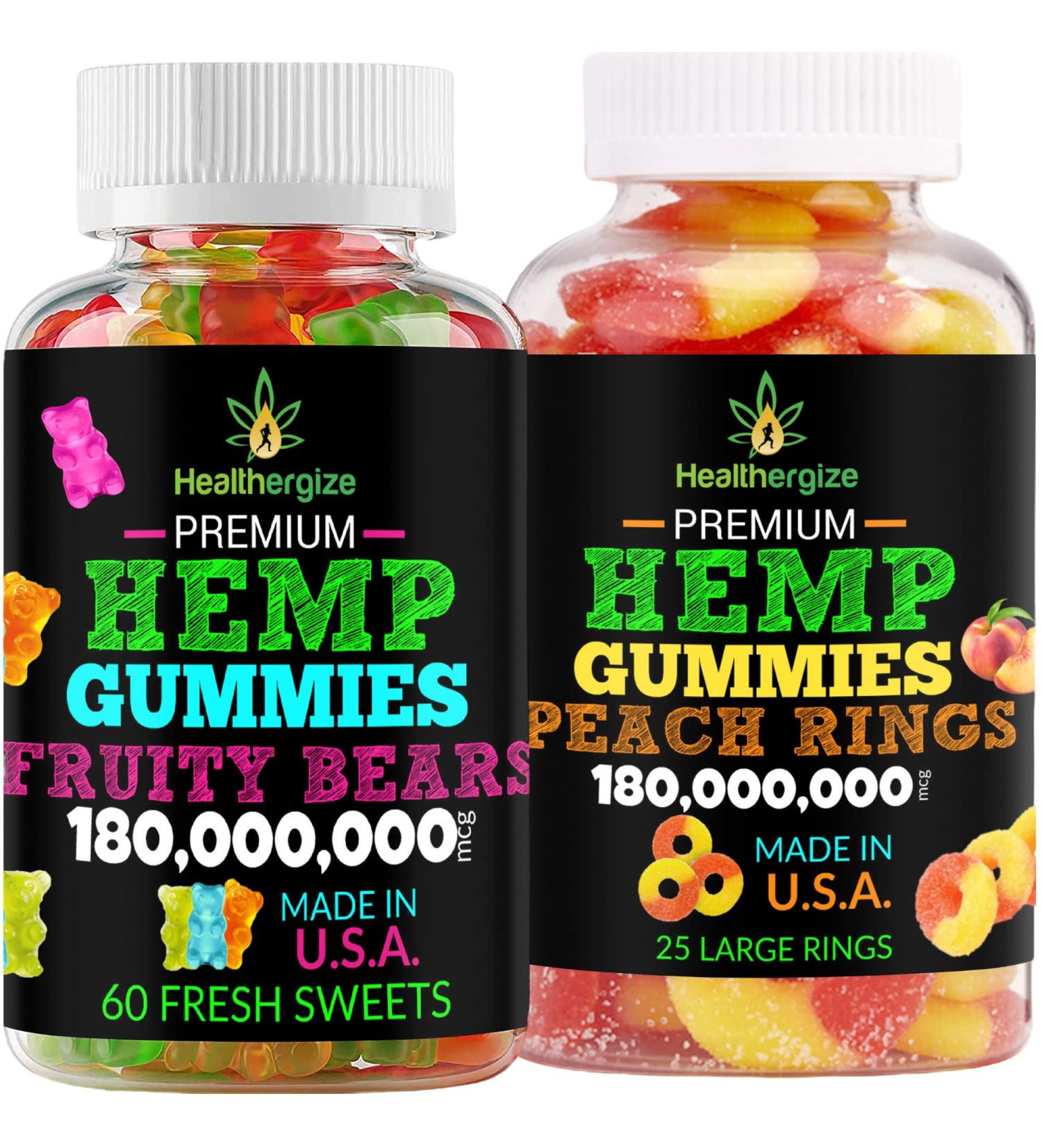 2PACK Hemp Gummies-Fresh Fruity Bears and Delicious Hemp Gummy Peach-for Sleep, Calm and Relax-Natural HempOil Party-Made in USA BEARS AND PEACH - Buy Online on GoSupps.com