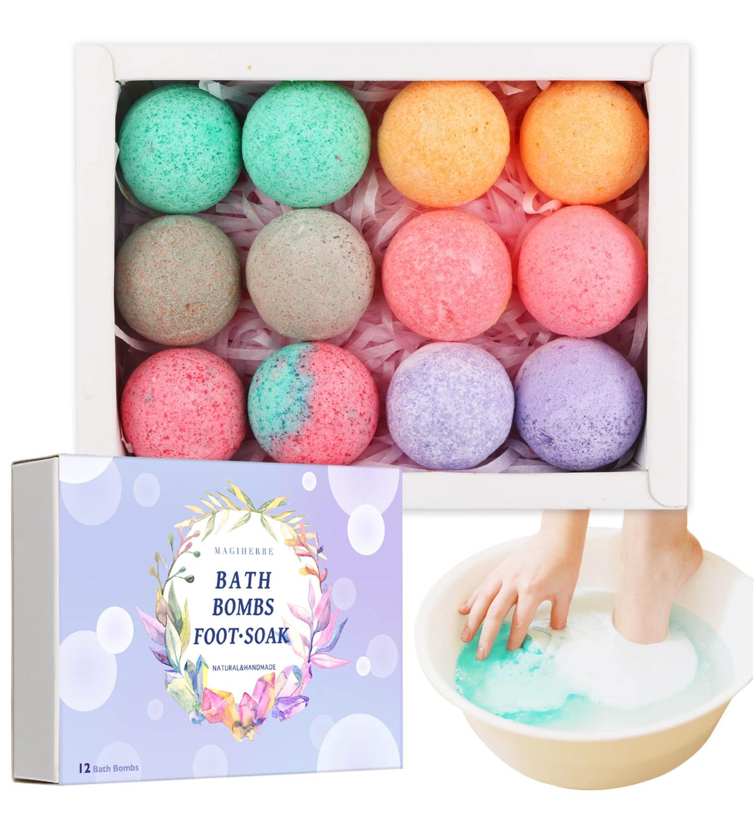 Organic Foot Bath Bombs 12 Pack - Rich Essential Oils for Dry, Cracked Feet - Foot Soak with Bath Salt for Athletes Foot & Stubborn Odor - Tired Feet Relief - Buy Online on GoSupps.com