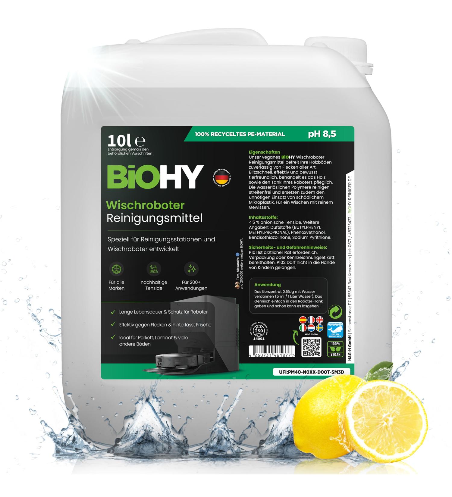 Buy Biohy Wischroboter Cleaning Agent 10L | Lemon Low-Foam Concentrate | Extend Suction Station Lifespan | International Shipping Available - Buy Online on GoSupps.com
