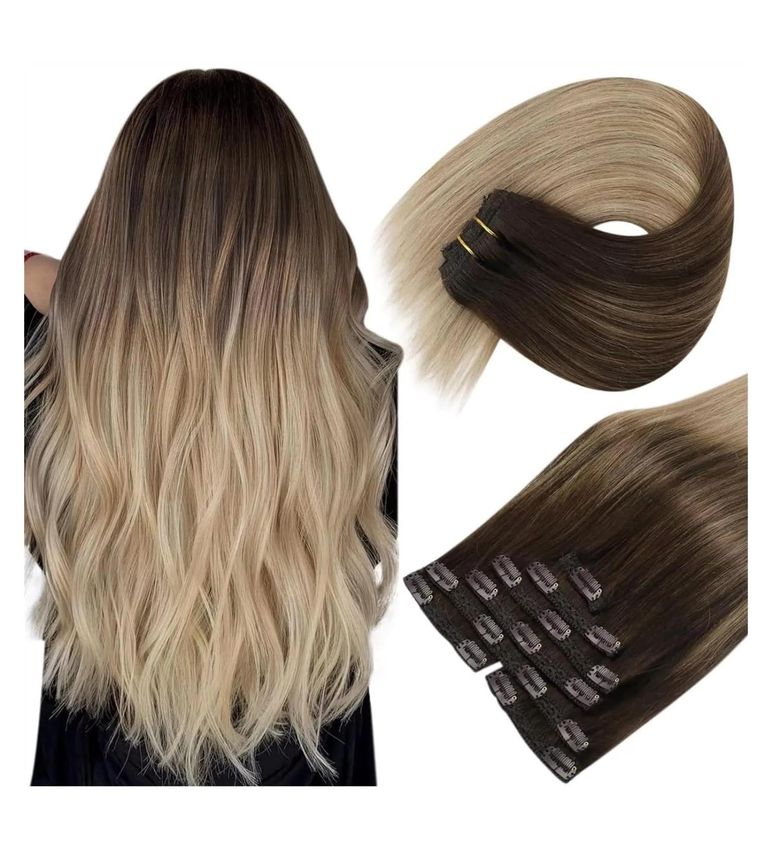 Hair Extensions 7 Pieces Human Hair Clip in Hair Extensions Ombre Brown Blonde Clip in Extensions Dark Brown Balayage Golden Blonde Ombre Platinum Blonde 12-24 inch Hair Pieces(24 Inches) 24 Inches 105g-Set - Buy Online on GoSupps.com