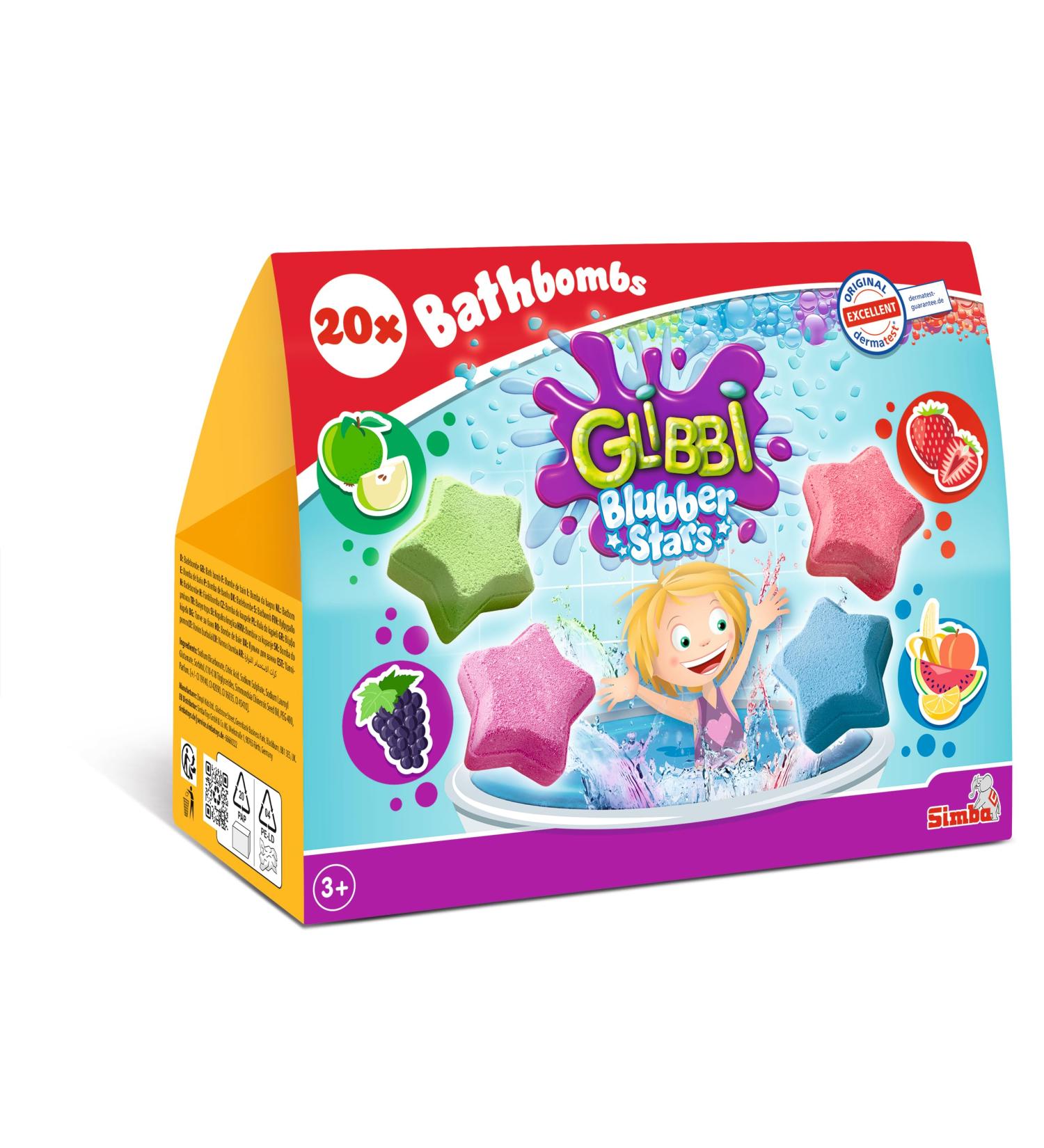 Simba Glibbi Blubber Stars - 20 Bath Bombs for Kids 4 Fragrances & Colors Eco-Friendly Packaging Fun Bathing Toys (Ages 3+) | Exclusively on Amazon - Buy Online on GoSupps.com