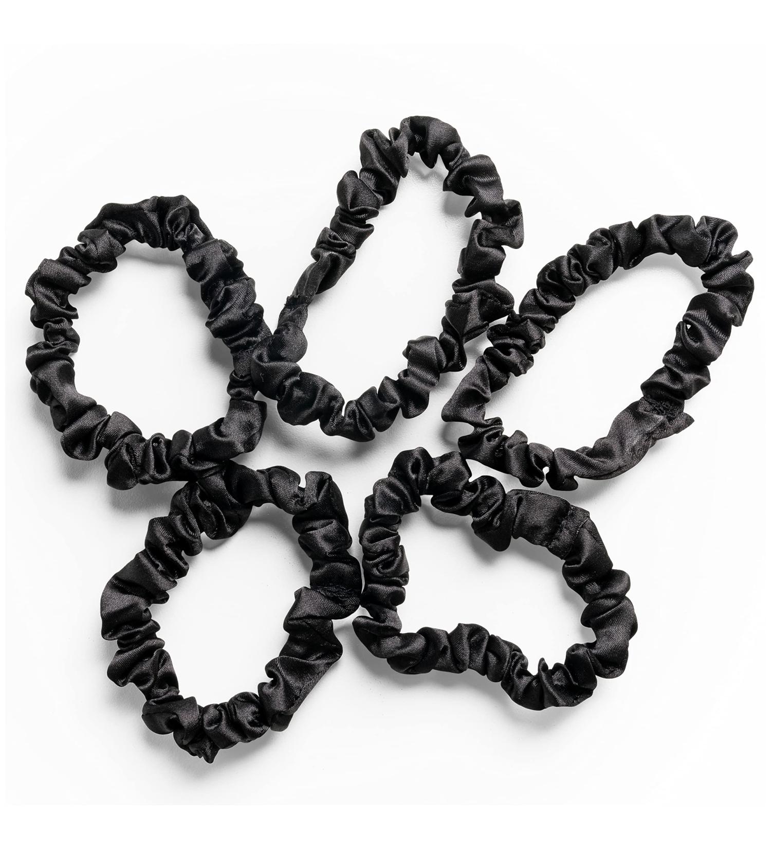 RobeCurls Satin Scrunchies 5 Pack - Cute Hair Ties for Women and Girls, Curly Hair Accessories (Black) - Buy Online on GoSupps.com