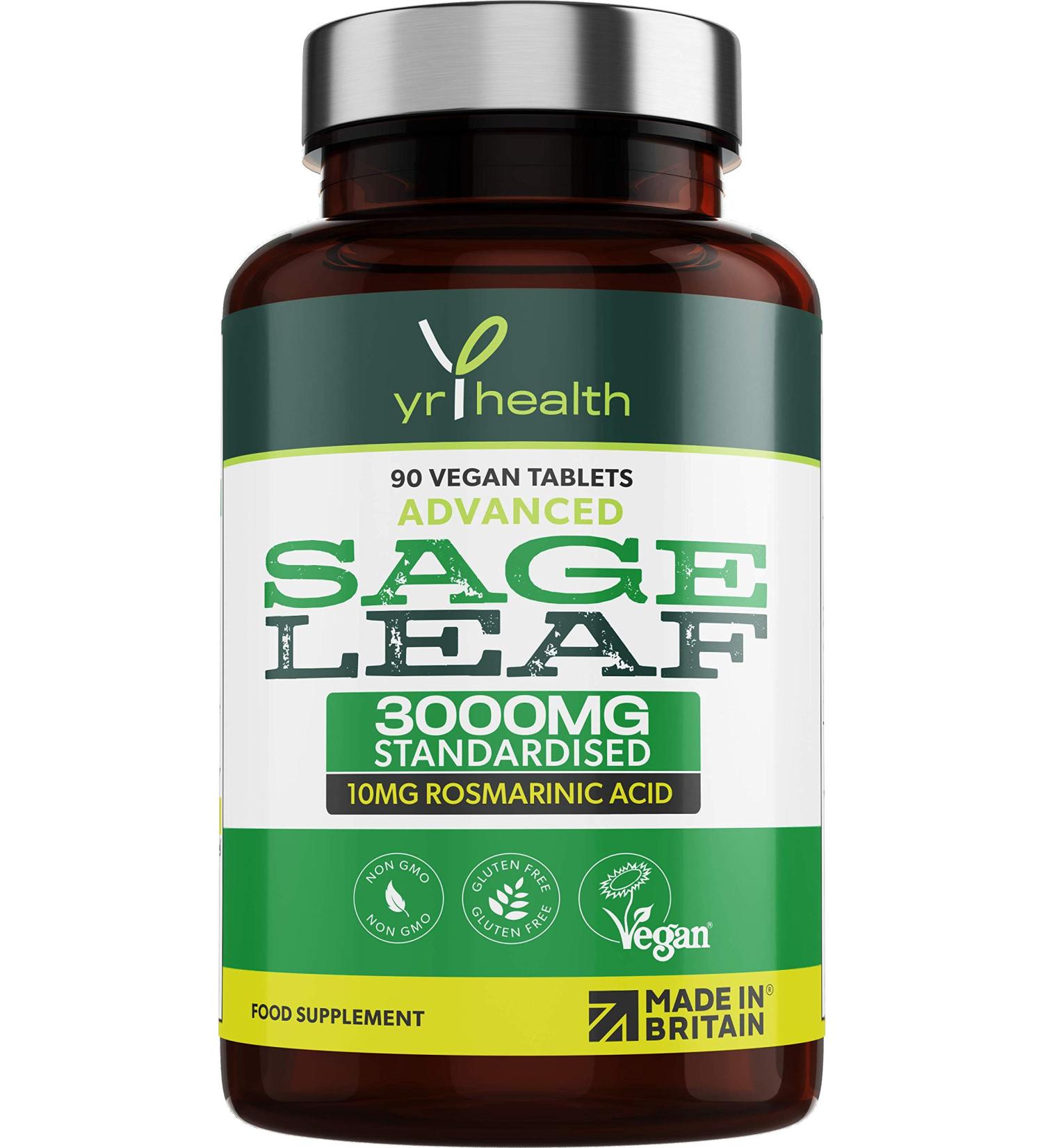Sage Tablets 3000mg High Strength for Menopause Symptoms - 90 Vegan Tablets - Made in UK by YrHealth - Buy Online on GoSupps.com