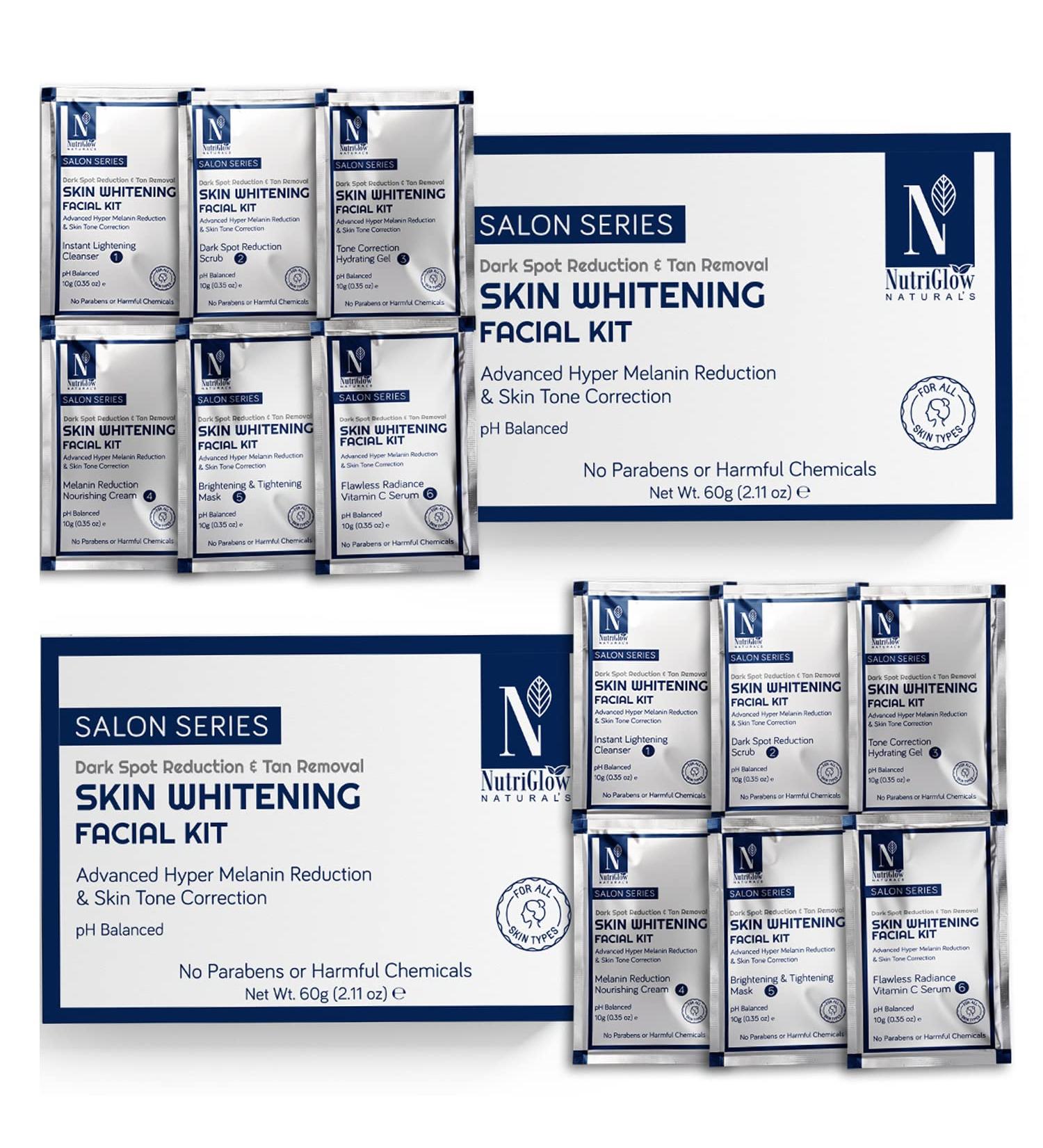 Nutriglow Natural's Advanced Pro Formula Skin Whitening Facial Kit for Skin Tone Correction 10Gmx6 Each Pack of 2 - Buy Online on GoSupps.com