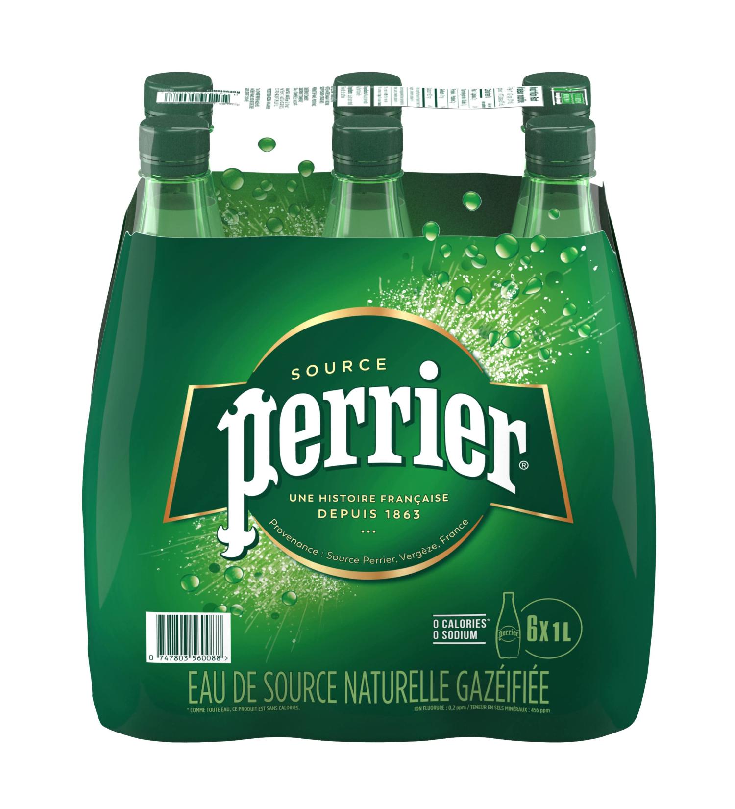 Perrier Carbonated Natural Spring Sparkling Water Original 1L Plastic Bottle 6 Bottles Total - PACKAGING MAY VARY - Buy Online on GoSupps.com