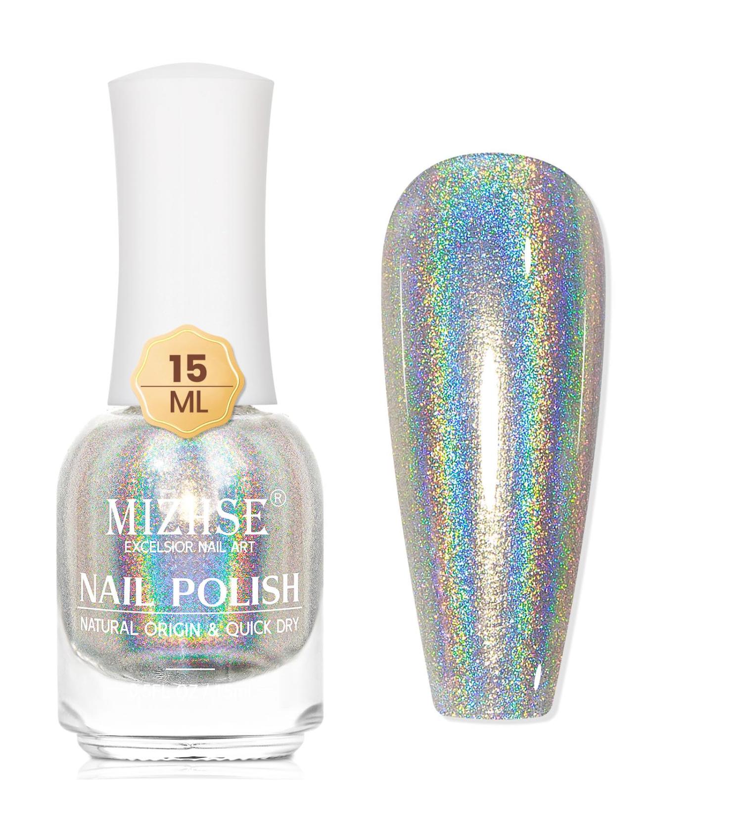 MIZHSE 15ML Quick Dry Holographic Nail Polish Shimmer Glitter Nail Polish Varnish Magic Colour Change Iridescent Nail Lacquer Long Lasting No Need Lamp Cure 001 LSZJY001 - Buy Online on GoSupps.com