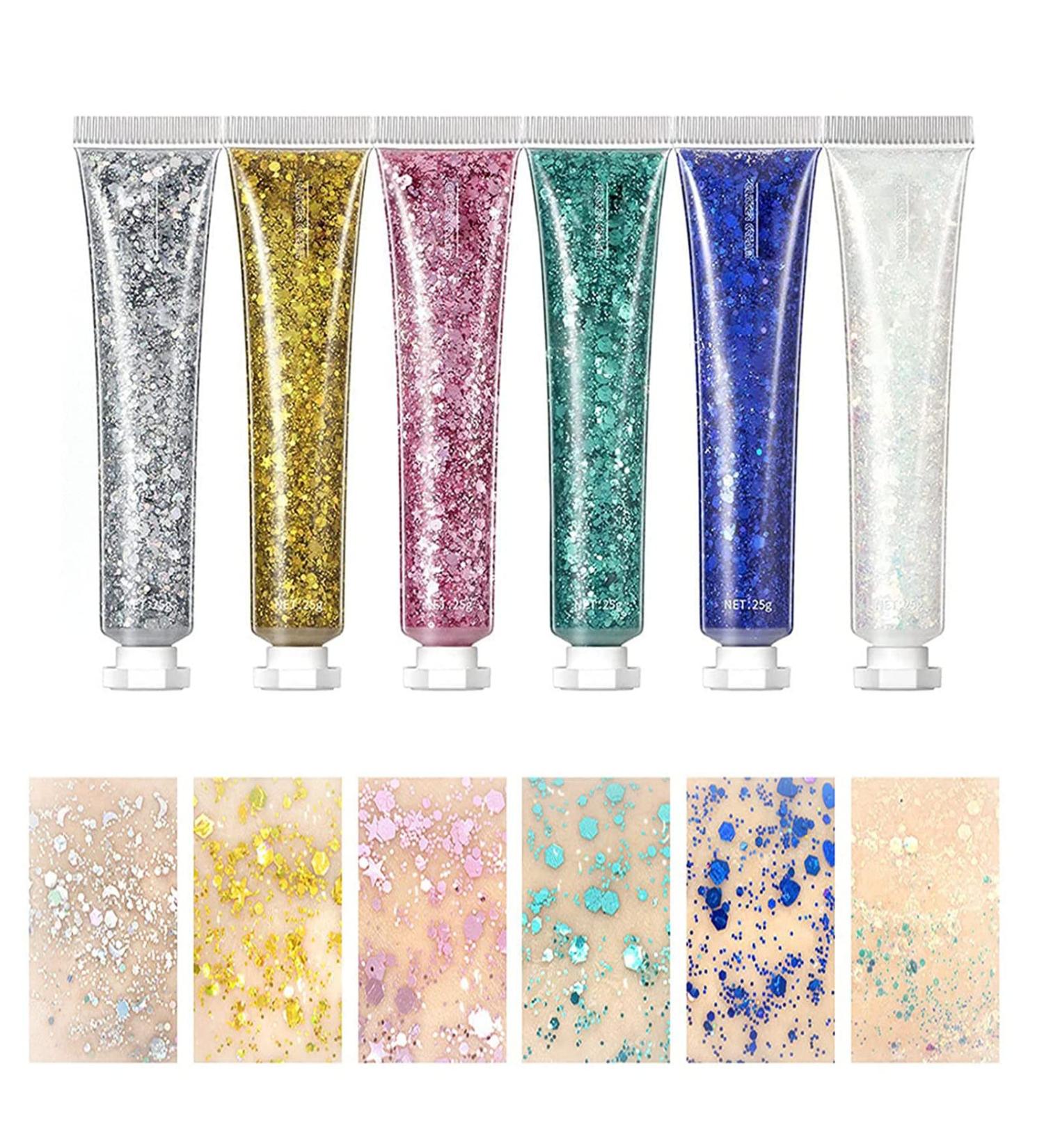 6 Colors Body Glitter Gel Set for Festival Makeup - Halloween Costume, Face, Hair, Nails - Chunky Glitter for Concerts & Parties - Buy Online on GoSupps.com