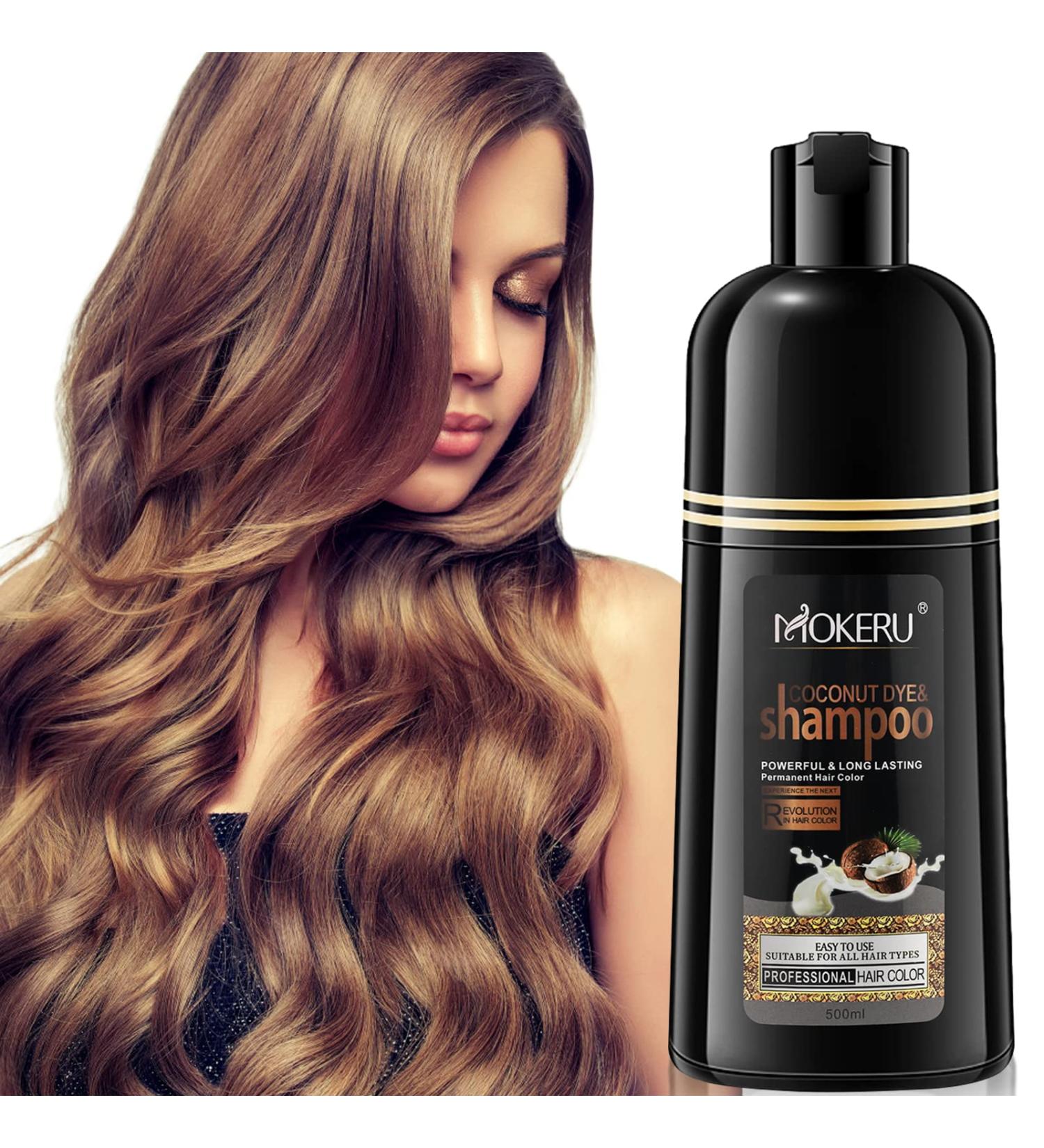 MOKERU Dark Brown Hair Dye Shampoo 500ML - Instant 3-in-1 Herbal Color for Men & Women, Gray Coverage - Buy Online on GoSupps.com