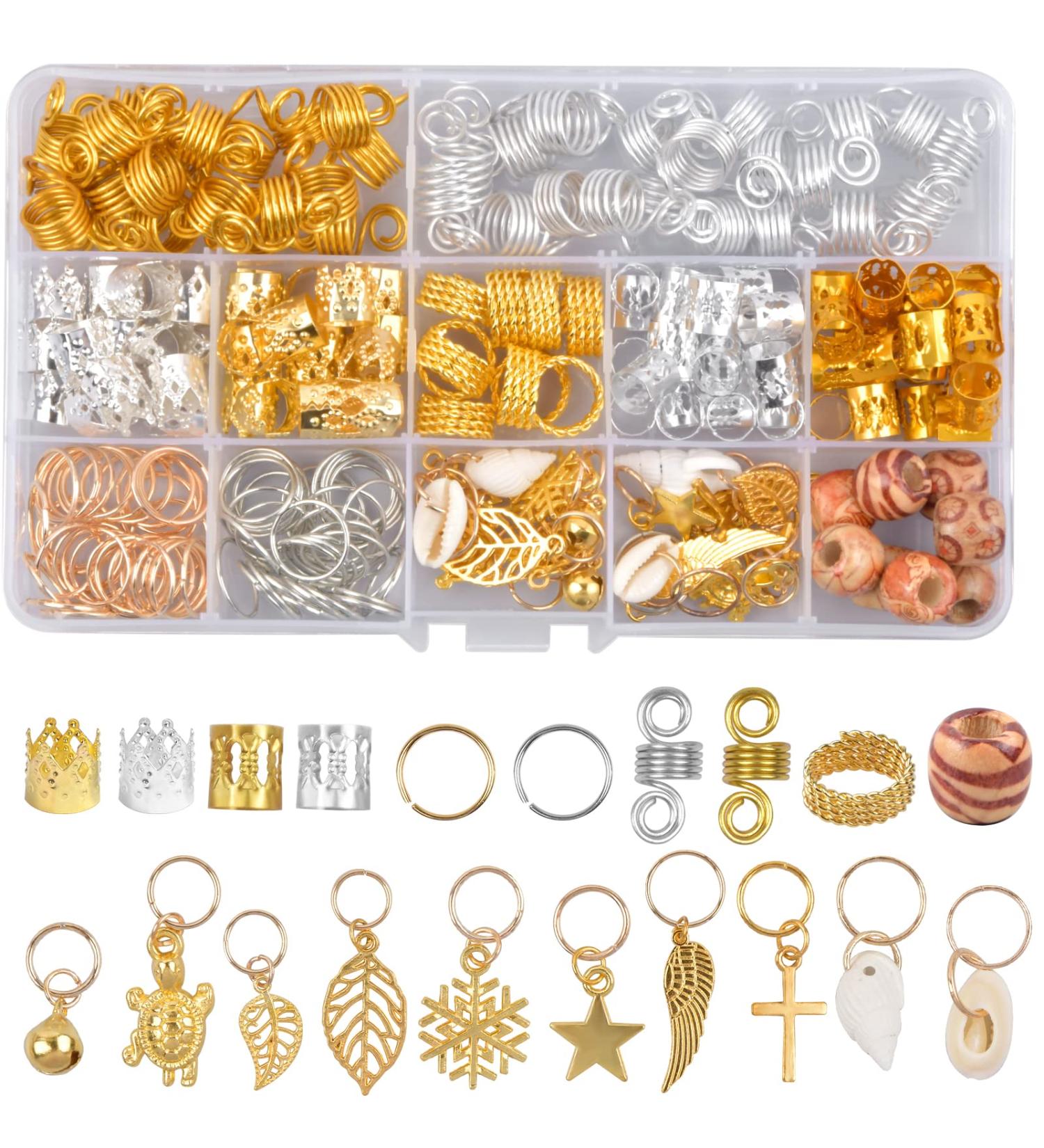 Pinsheng 238-Piece Dreadlocks Hair Accessories Set - Jewelry Rings & Clips with Storage Box (Gold & Silver) for Braids - International Shipping Available - Buy Online on GoSupps.com