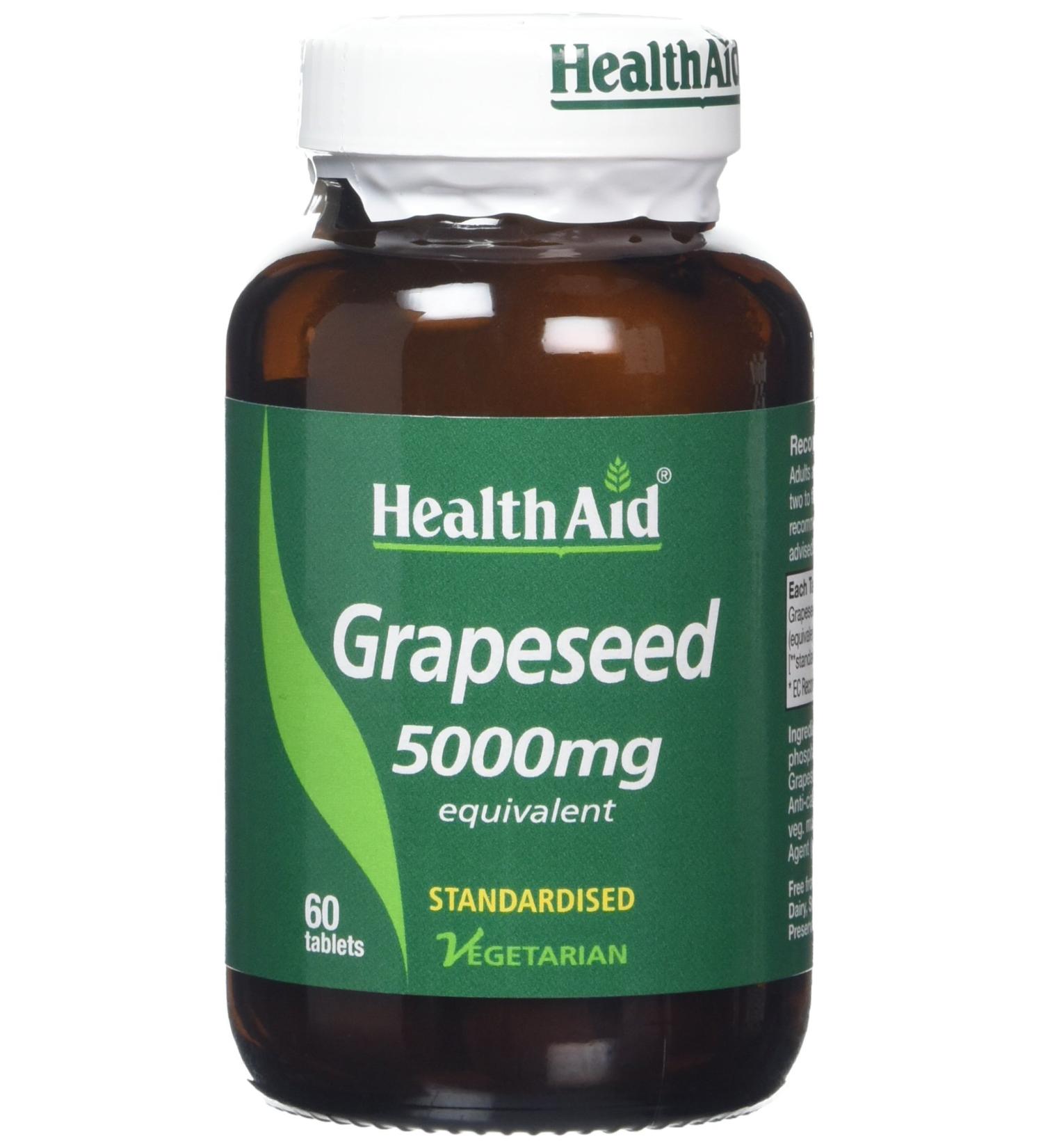 HealthAid Grapeseed Extract 5000mg - 60 Vegetarian Tablets - Buy Online on GoSupps.com