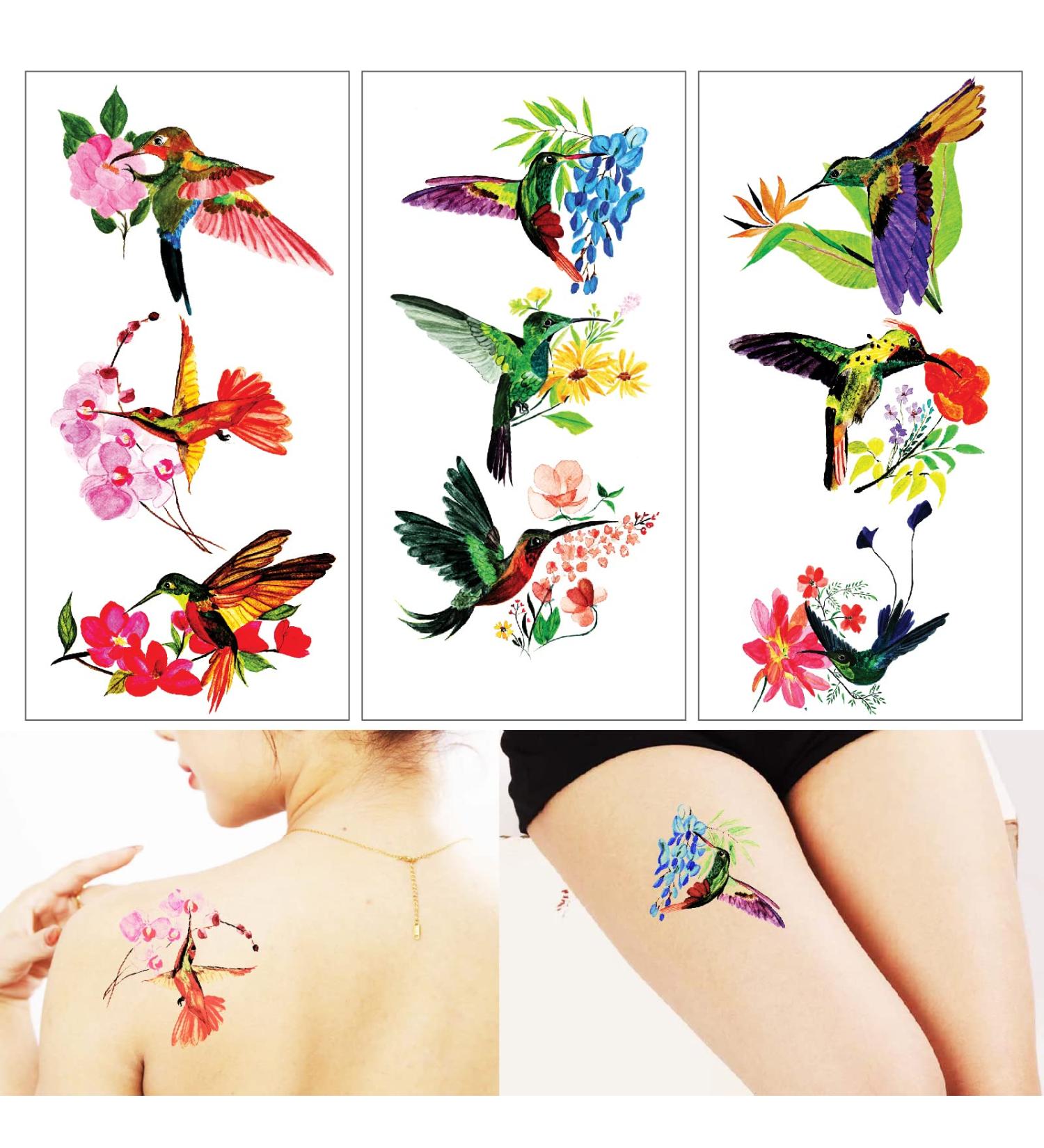 Large Hummingbird Temporary Tattoos - Realistic Body Stickers for Women - 3 Sheet Set (9 Pieces) - Buy Online on GoSupps.com