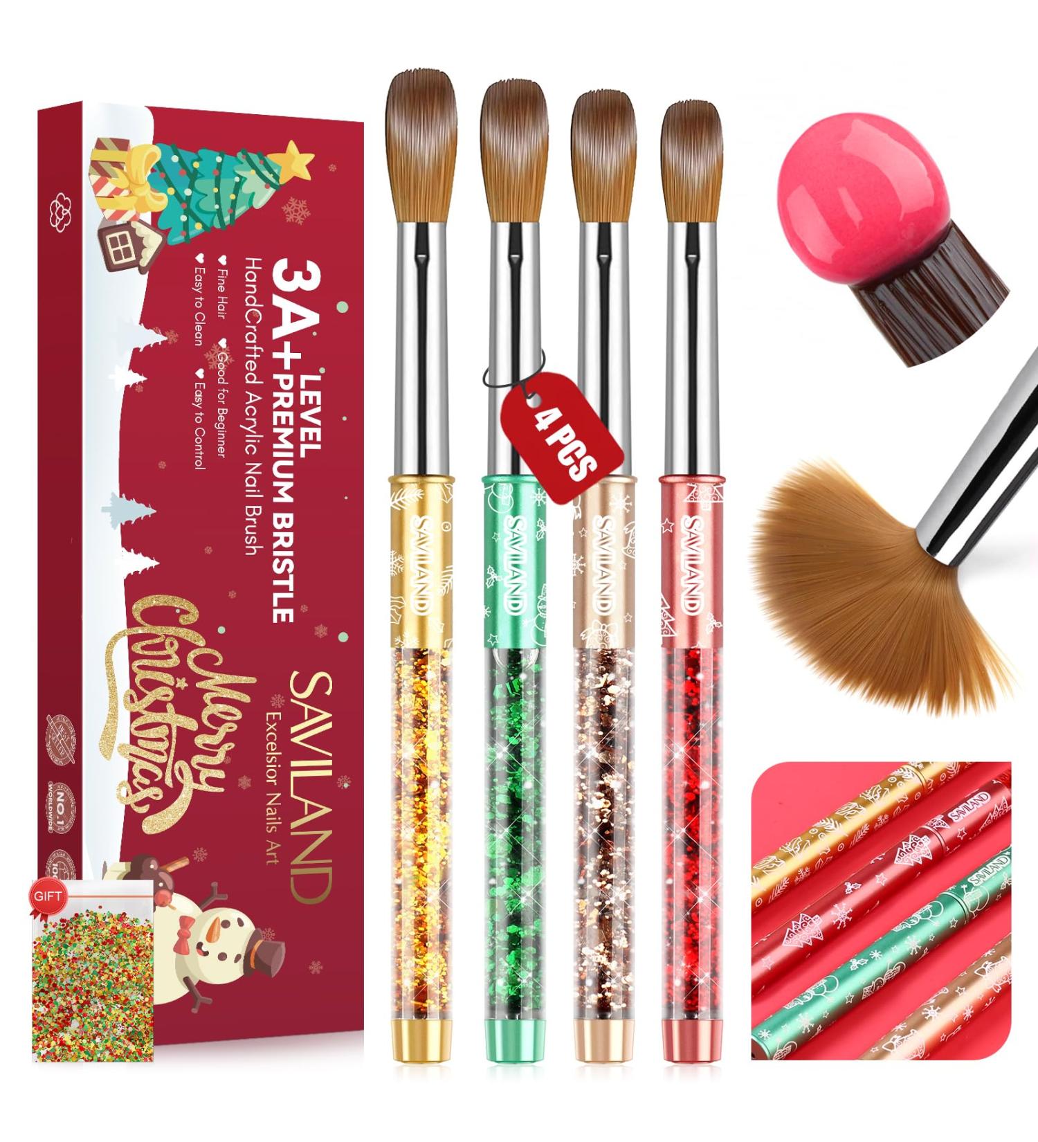 Saviland Christmas Acrylic Nail Brush Set - 4PCS Nail Art Brushes for Acrylic Powder & Liquid Monomer - Glitter Nail Art Tool for Manicure - Women's Gift Set (Size 6/10/12/14) - Buy Online on GoSupps.com