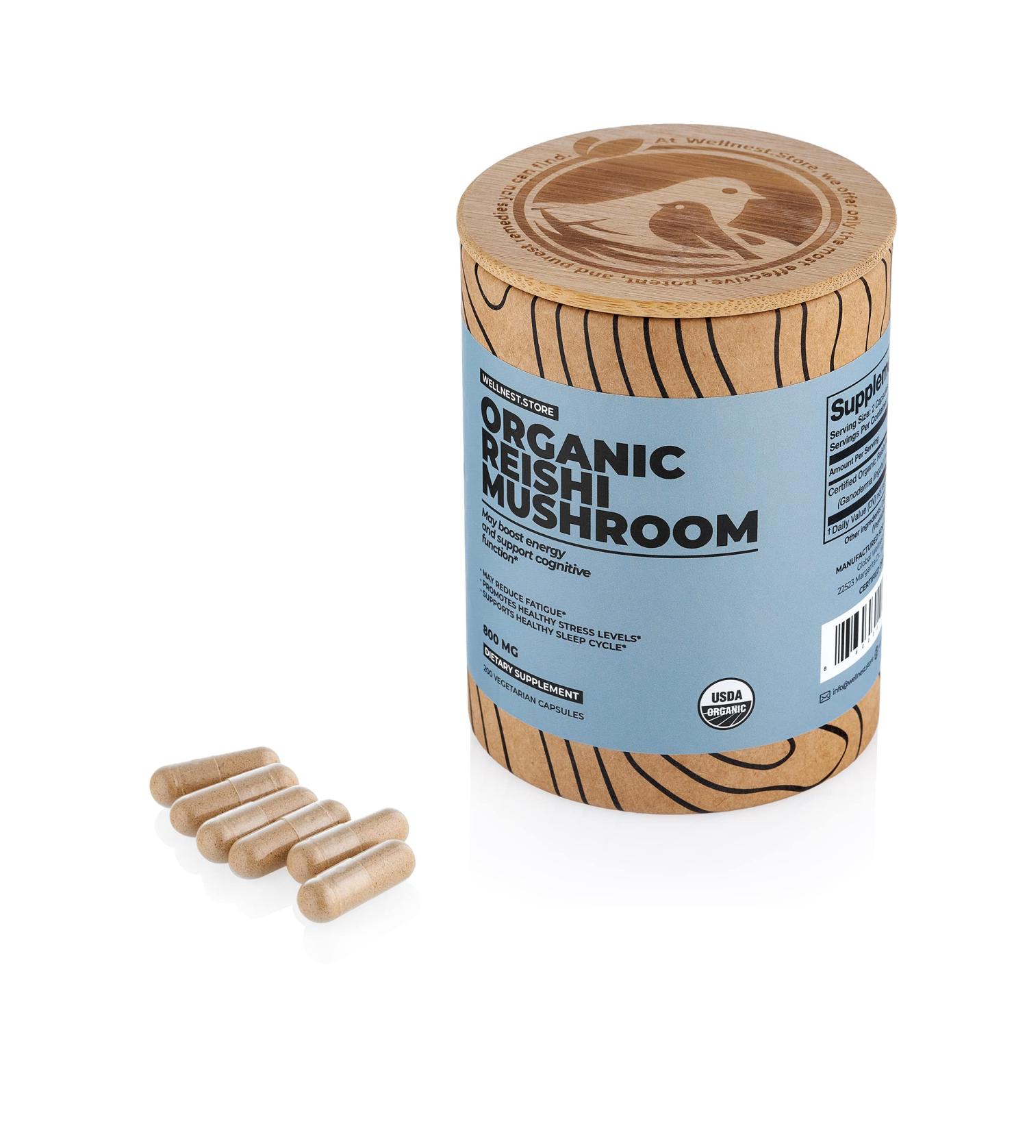 Reishi Organic Mushroom Supplement Capsules | Ganoderma Extract Immune Support Supplement | Boosts Energy Fights Fatigue & Supports Cognitive Function | Mushroom Extract Capsules (200) - Buy Online on GoSupps.com