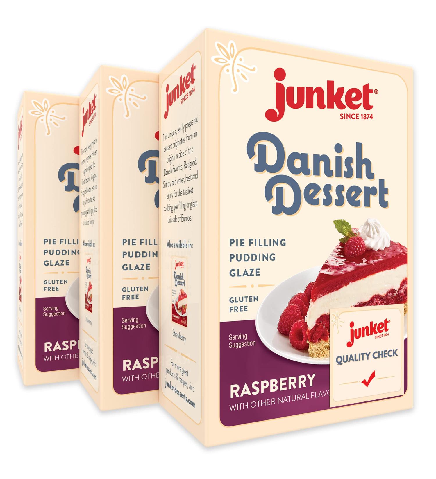 Junket Danish Dessert Raspberry Mix for Raspberry Pie Fillings, Cheesecake Toppings, Sauces, Puddings & Glazes | Easy to Prepare - Just Add Water, Heat Up, Add Fresh Fruit | 4.75oz (Pack of 3) - Buy Online on GoSupps.com