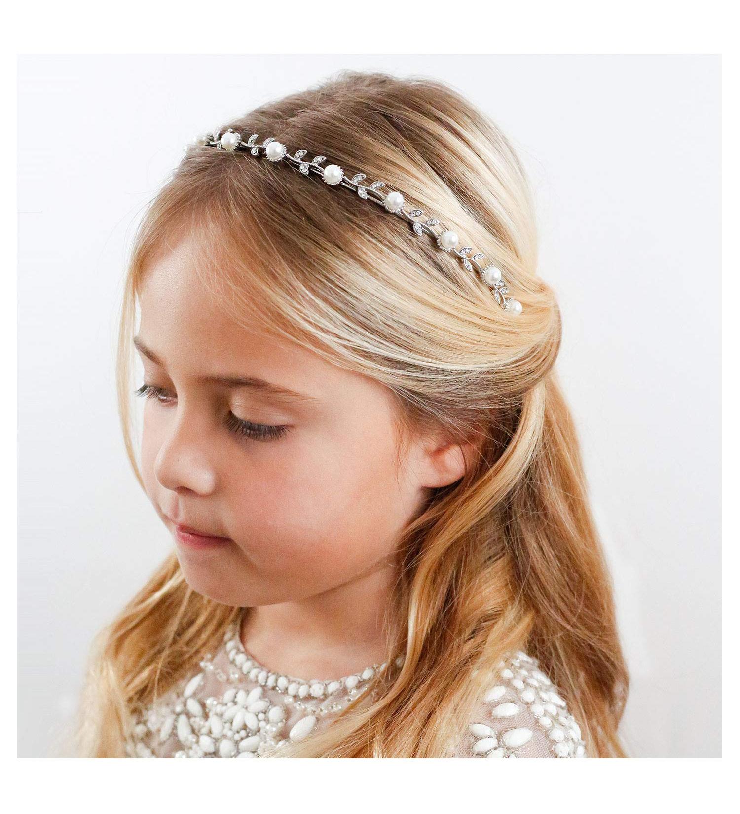 Silver Pearl Flower Girl Headpiece for Wedding & Birthday Party - SWEETV Princess Hair Accessory - Buy Online on GoSupps.com