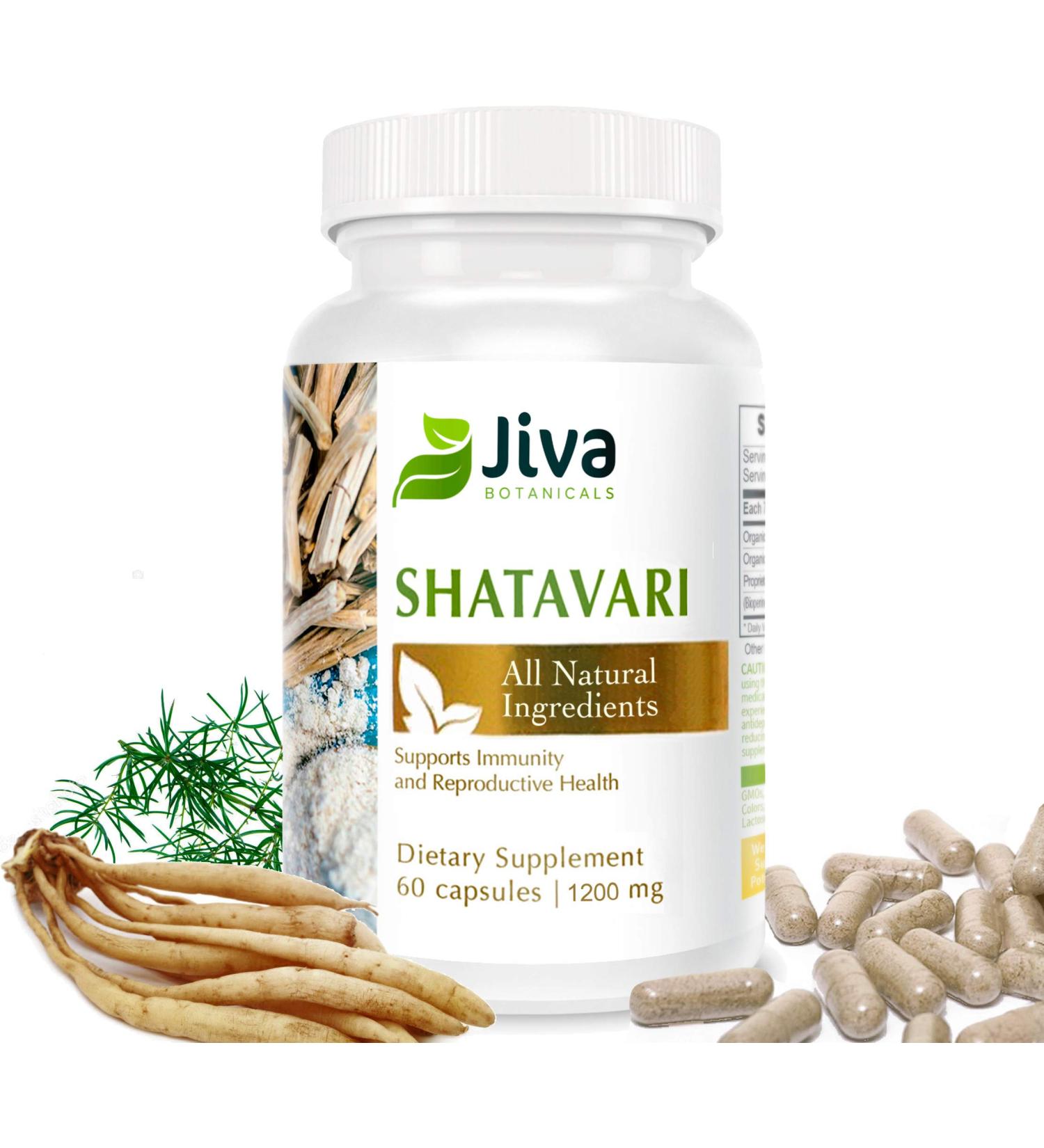 Jiva Botanicals Organic Shatavari Capsules 1200mg - Hormonal Balance Support for Women - Asparagus Racemosus Root Extract - 60 Capsules - Buy Online on GoSupps.com