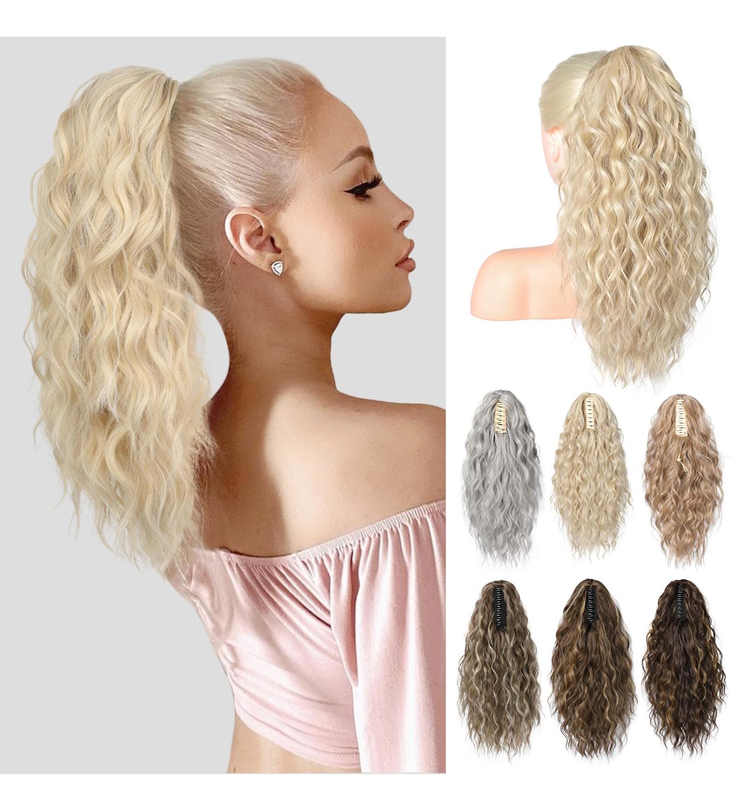 Brikabia Ponytail Extension | Long Wavy Curly Clip-In Hair Extension for Women | 40cm Cool Blonde Ponytail - Buy Online on GoSupps.com