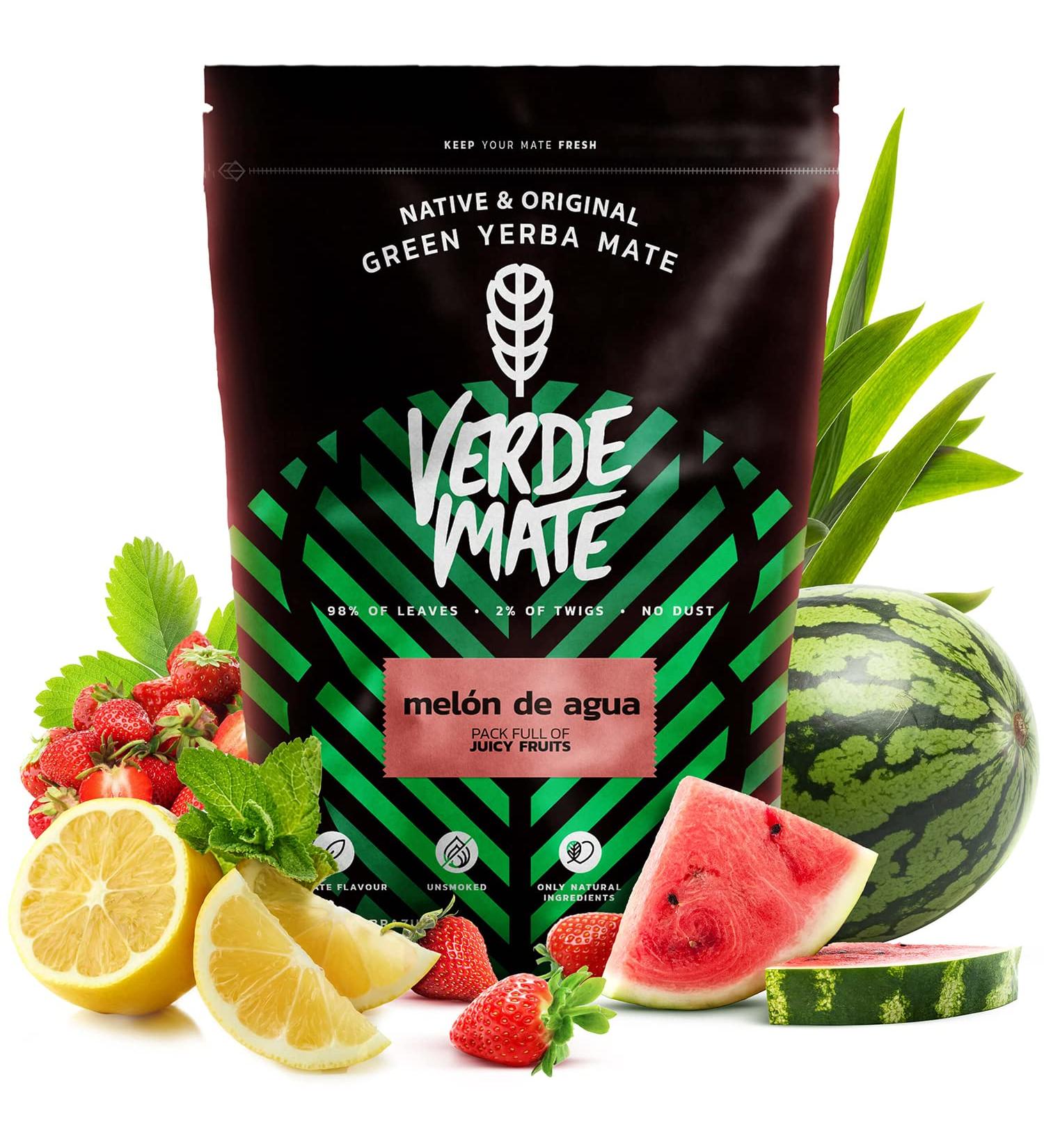 Verde Mate Green Mel n de Agua 0 5 kg | Mild watermelon yerba mate 500 g | Highly stimulating | Devoid of intense bitterness | Fine yerba mate tea from Brazil - Buy Online on GoSupps.com