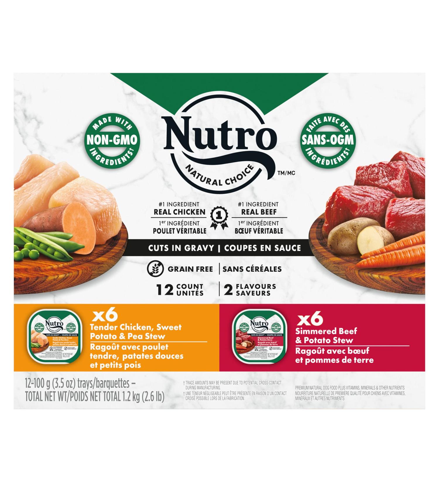 NUTRO Natural Choice Adult Wet Dog Food Cuts in Gravy Grain Free 6 Simmered Beef & Potato Stew 6 Tender Chicken Sweet Potato & Pea Stew 12x100g Trays 12 - Beef and Chicken 100 g (Pack of 12) - Buy Online on GoSupps.com