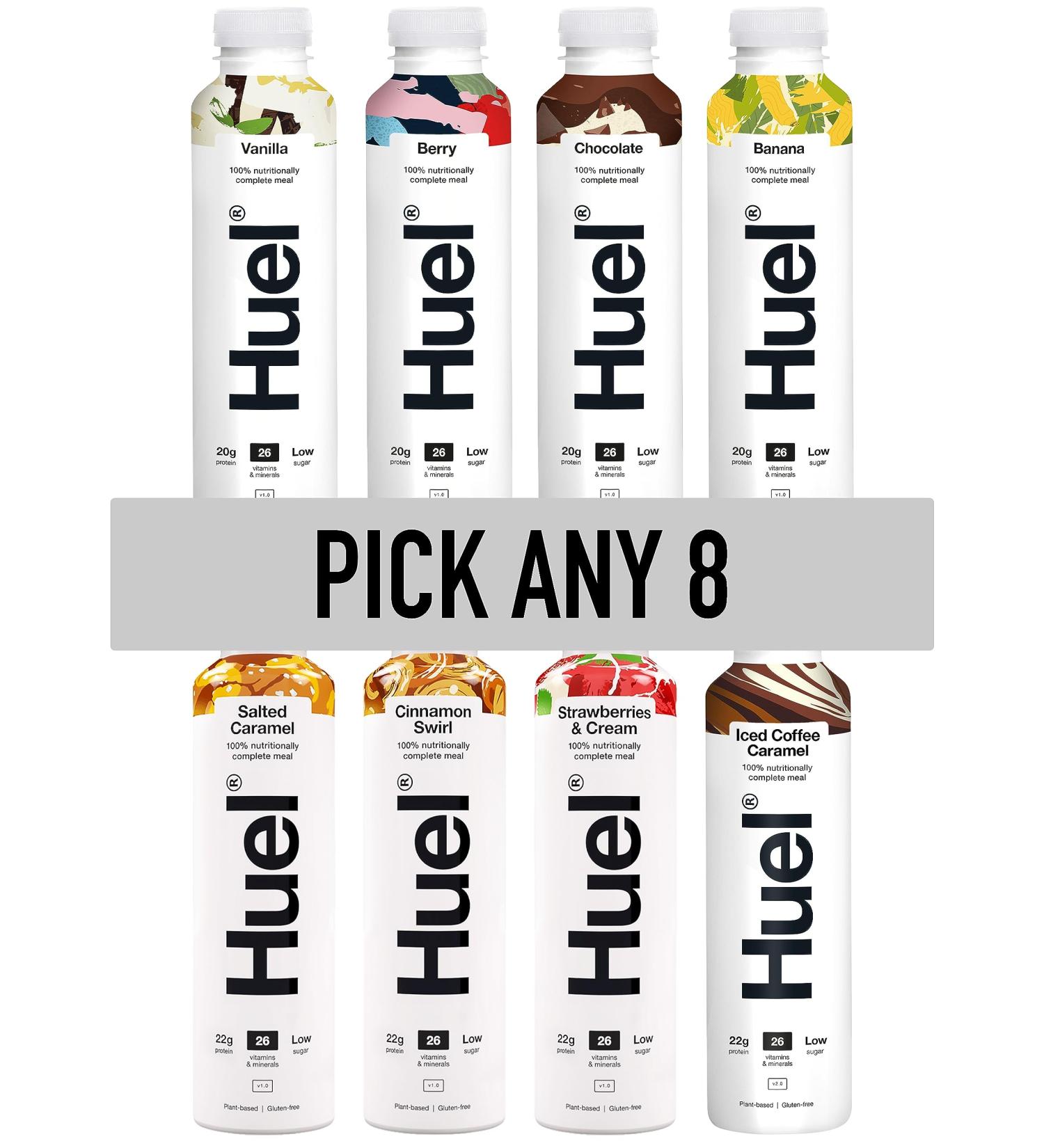 HUEL Ready-to Drink - 500ml - Pick any 8-8+ Flavours to choose from - Banana Berry Chocolate Cinnamon Swirl Iced Coffee Caramel Salted Caramel Strawberries & Cream Vanilla - Buy Online on GoSupps.com