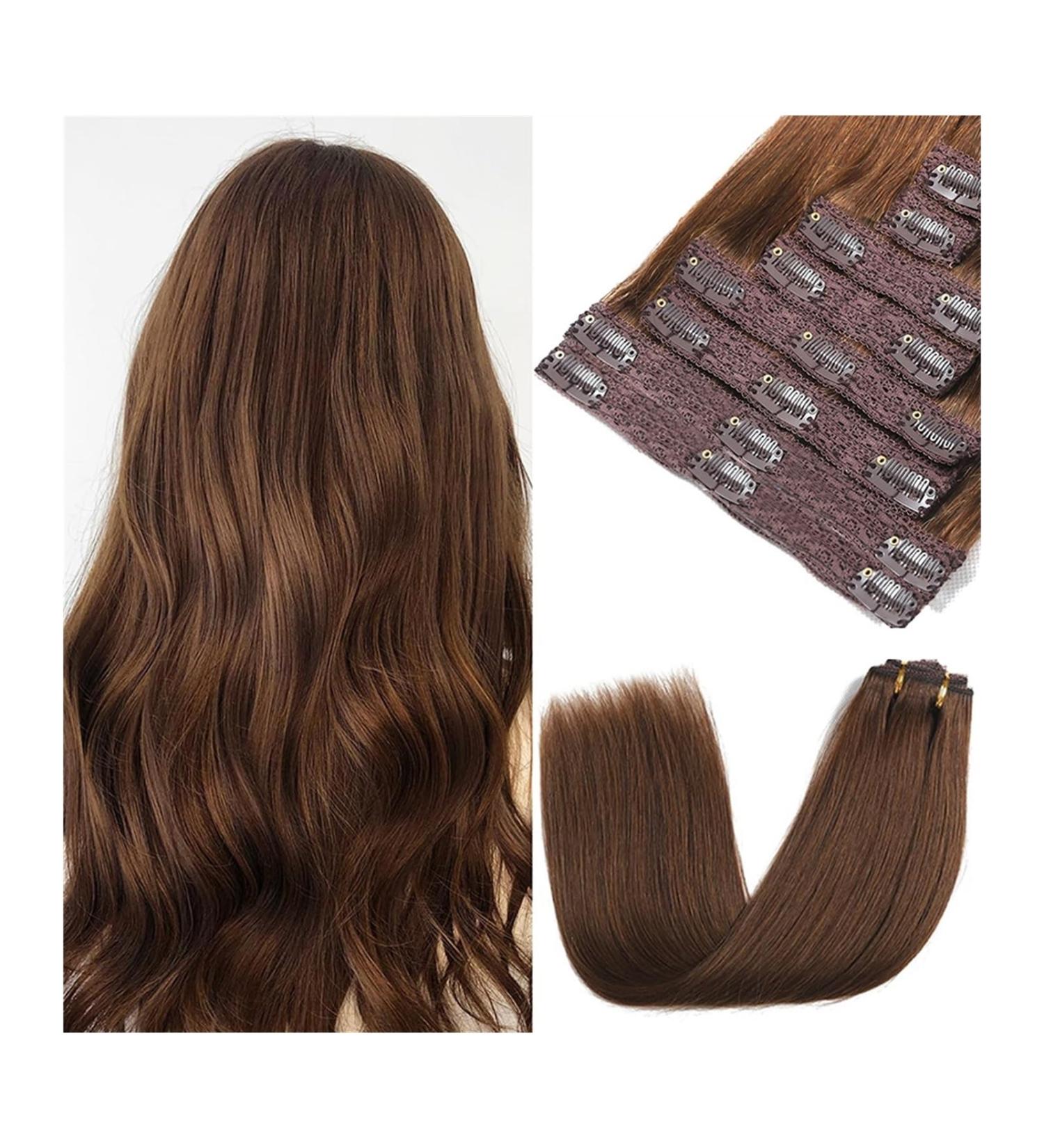 Hair Extensions Clip in Hair Extensions Remy Human Hair Chocolate Brown Double Weft Hair Extensions Clip in Human Hair Double Weft Silky Straight #4 Hair Pieces(20inches 120g) 20inches 120g - Buy Online on GoSupps.com