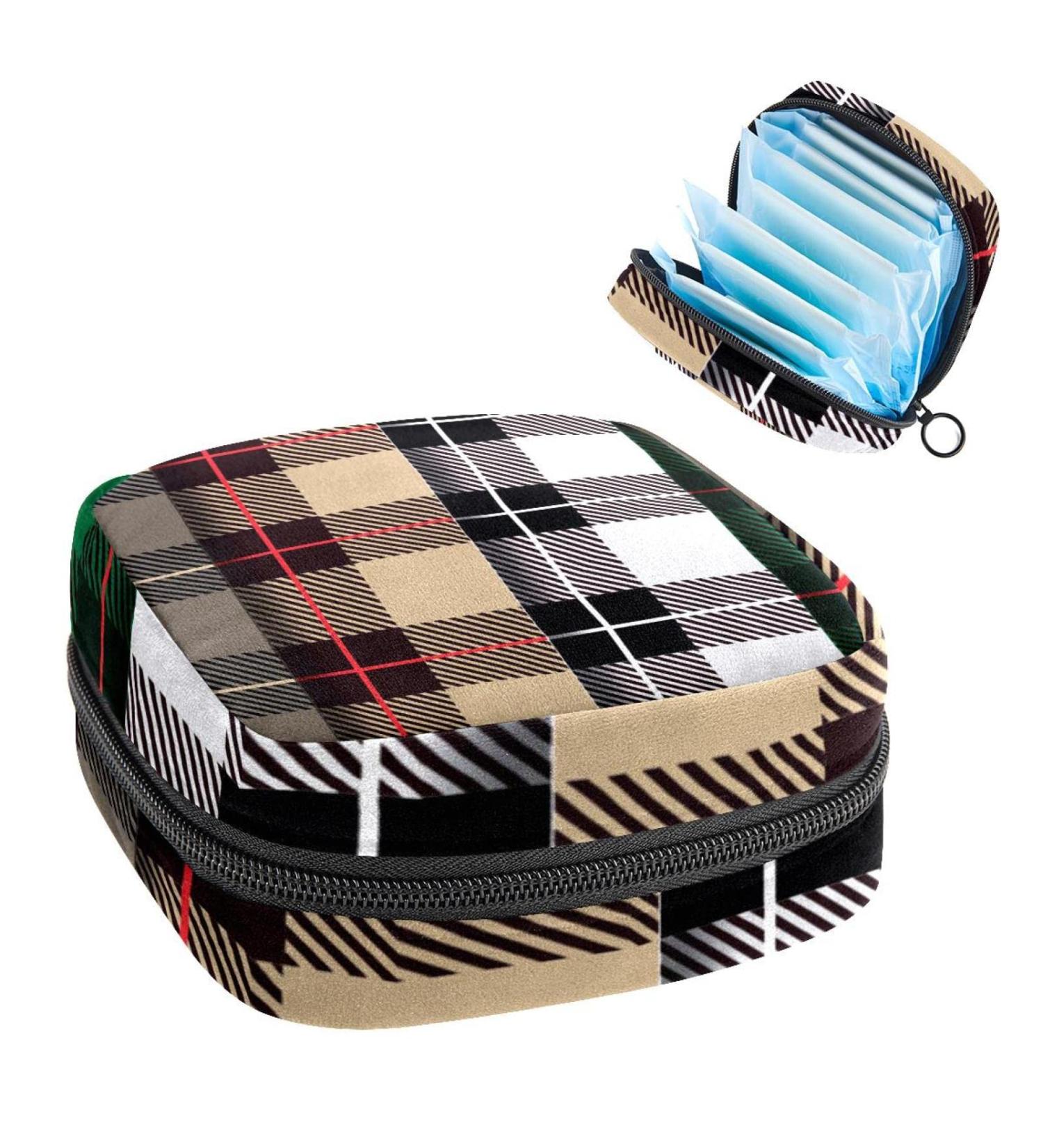 Buy Women's Bonds Storage Pockets - Portable Period Kit Bag in Checkered Brown Black White & Blue - Perfect for Feminine Products - Buy Online on GoSupps.com