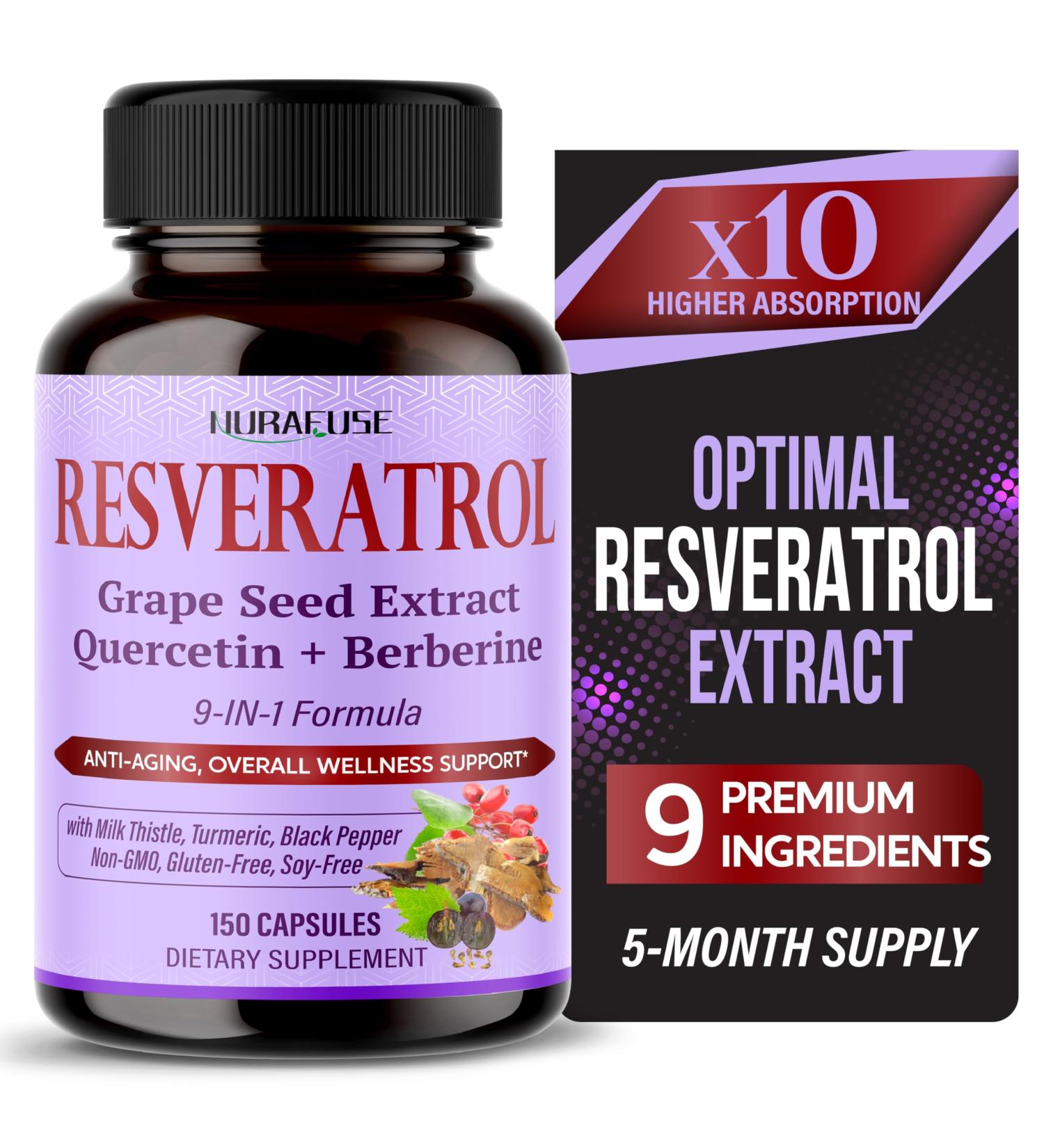 RESVERATROL 9-in-1 Formula - with Milk Thistle Turmeric Black Pepper Non-GMO Gluten-Free Soy-Free 150 count (pack of 1) - Buy Online on GoSupps.com