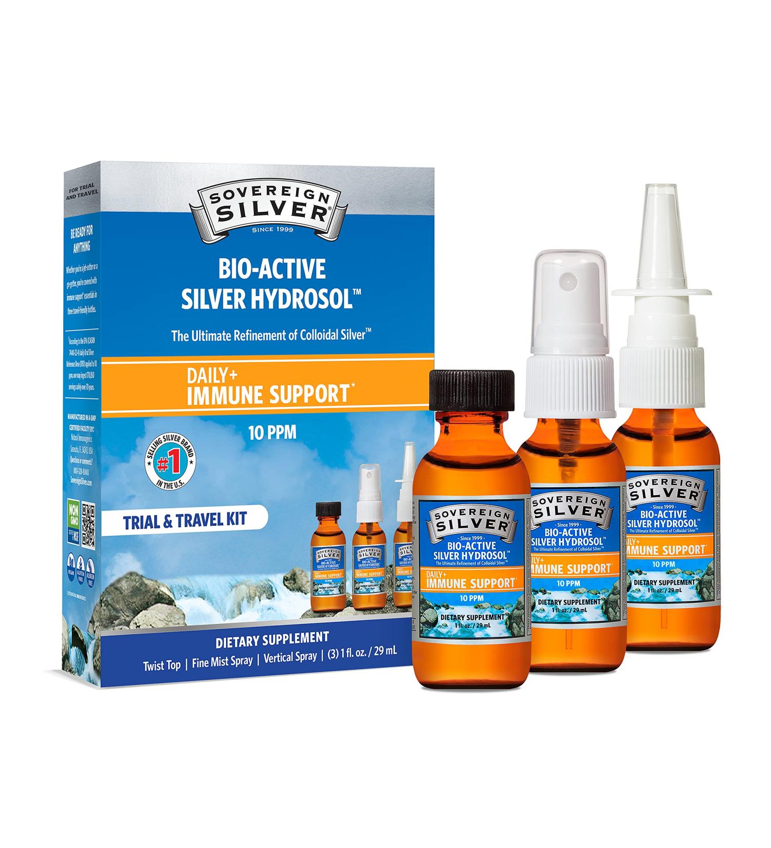 Sovereign Silver Bio-Active Hydrosol - Immune Support, Colloidal Silver - Trial & Travel Kit - Buy Online on GoSupps.com