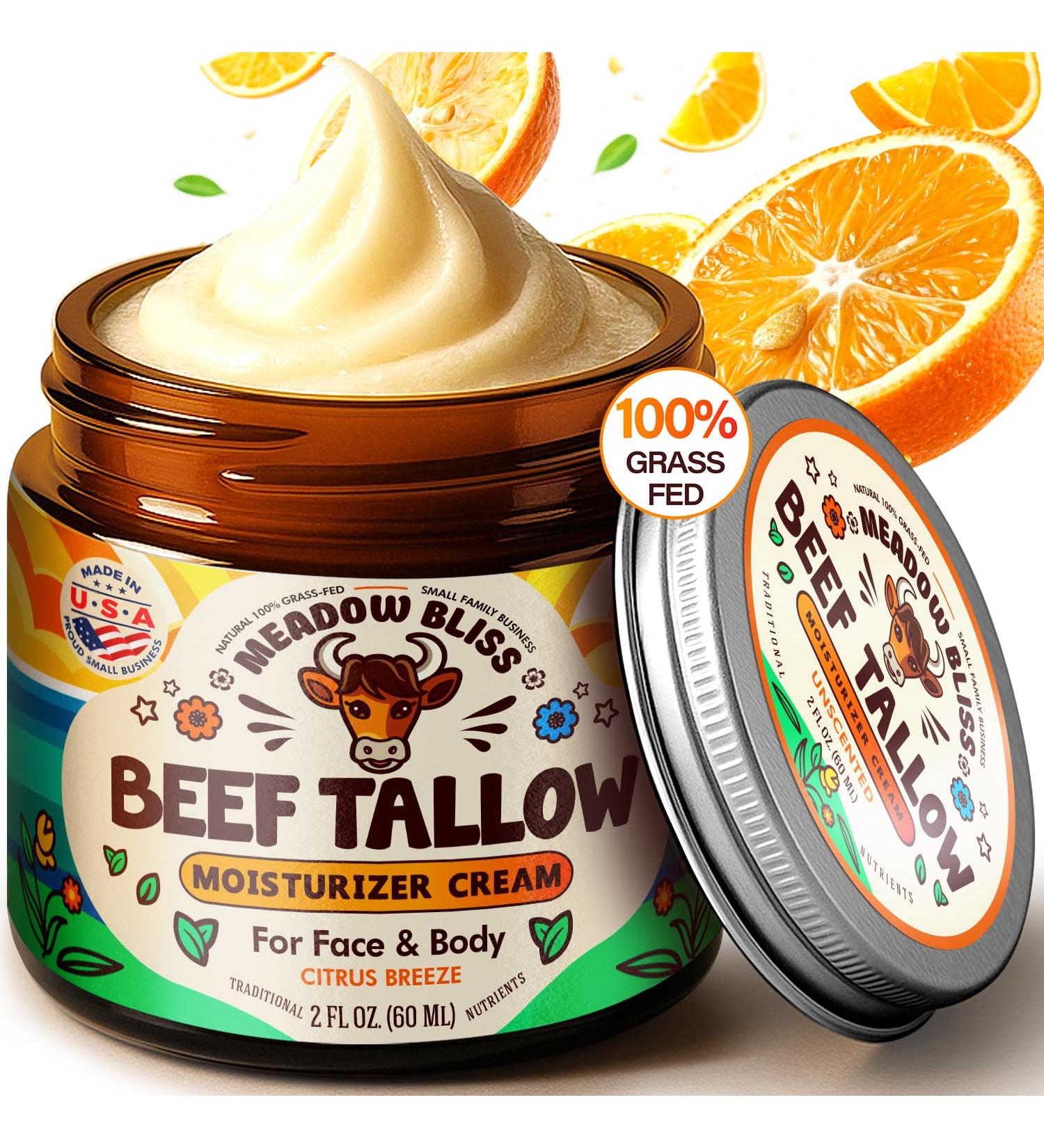 Beef Tallow for Skin - Moisturizer Cream - 100% Grass Fed - Whipped Beef Tallow - Organic Jojoba Oil - Organic Shea Butter - Supports Eczema, Rosacea+ - Made in USA - Citrus Breeze - 2 oz Citrus Breeze 2 Fl Oz (Pack of 1) - Buy Online on GoSupps.com