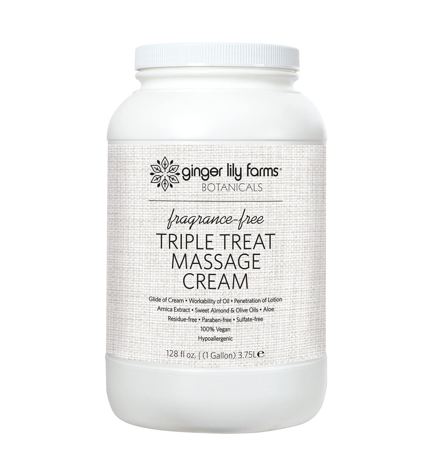 Ginger Lily Farms Triple Treat Massage Cream | 100% Vegan Cruelty-Free Fragrance-Free | 1 Gallon International Shipping - Buy Online on GoSupps.com
