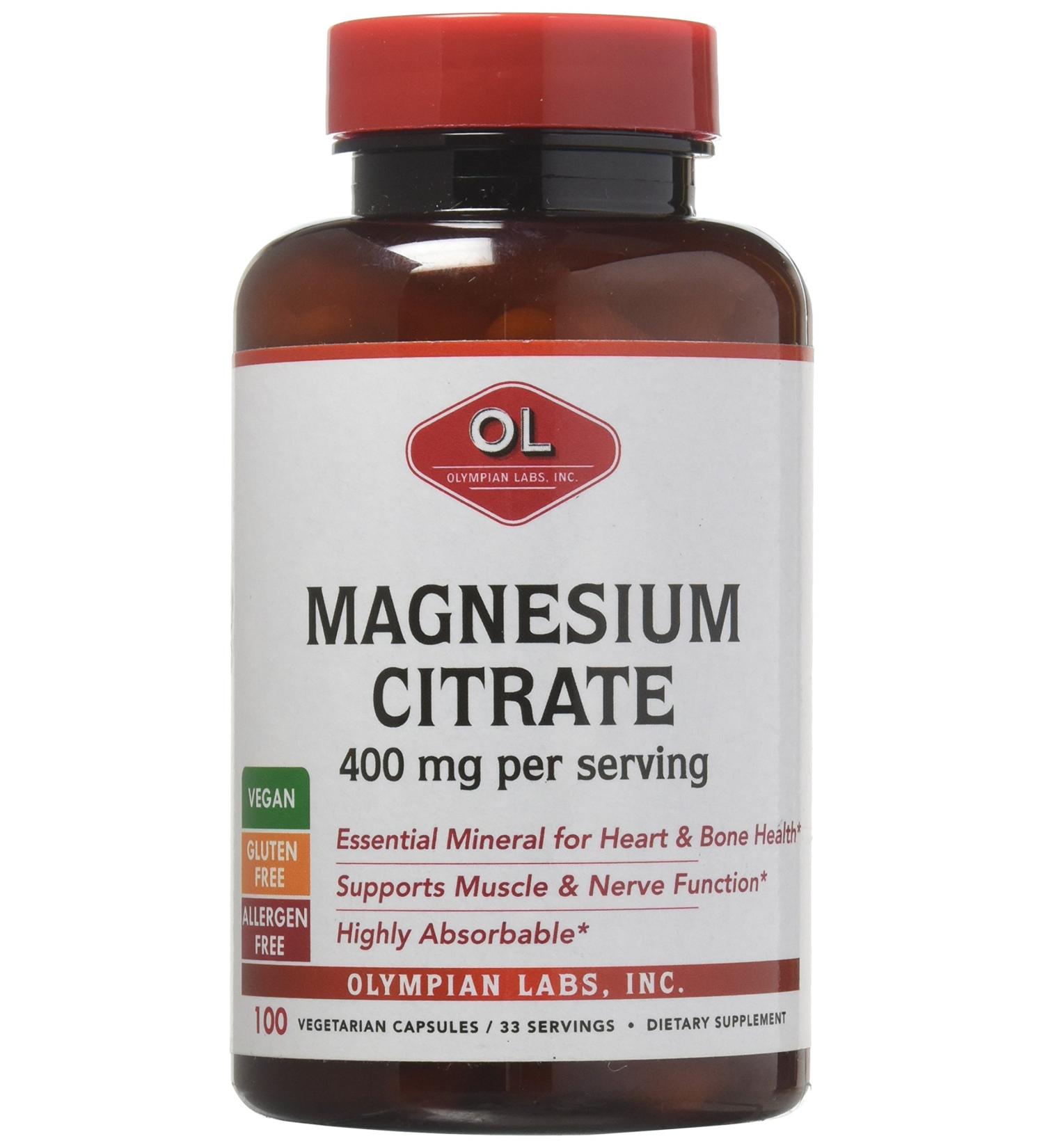 Olympian Labs Magnesium Citrate 400mg - 100 Veg Capsules - Buy Online on GoSupps.com
