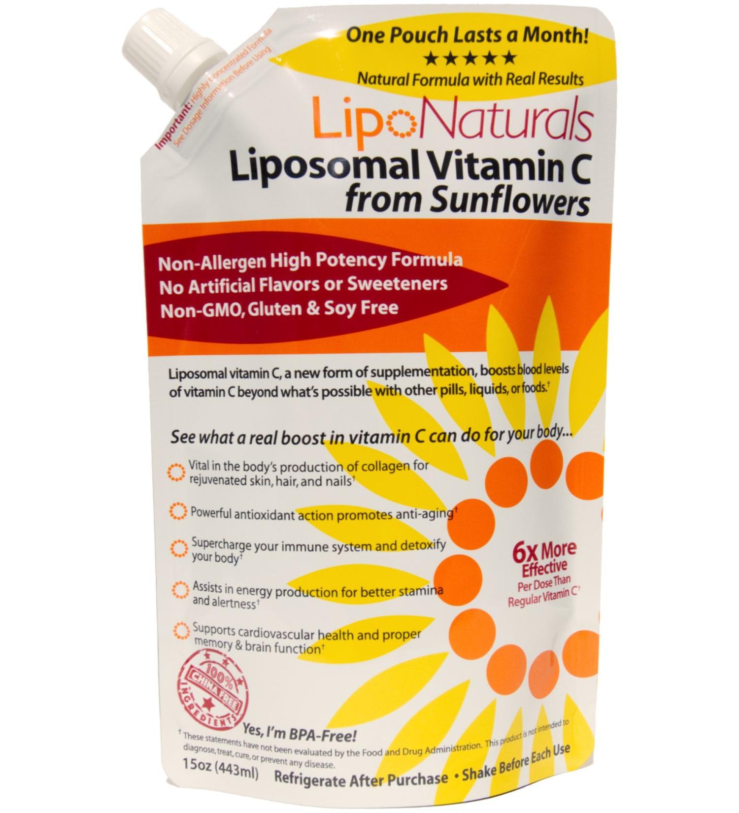 Lipo Naturals Liposomal Vitamin C from Sunflowers - 15 oz (443 ml) - Premium Antioxidant Supplement - Buy Online on GoSupps.com