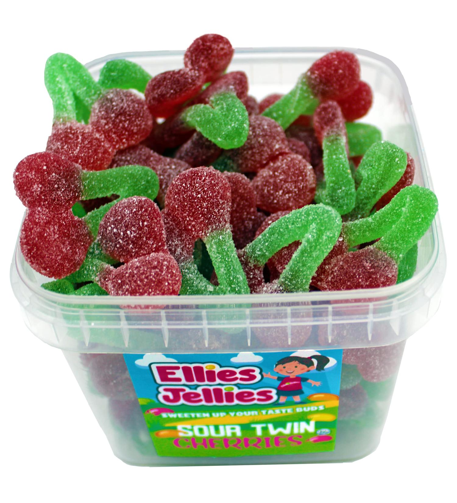 Ellies Jellies Halal Sour Twin Cherries 640g Square Tub
