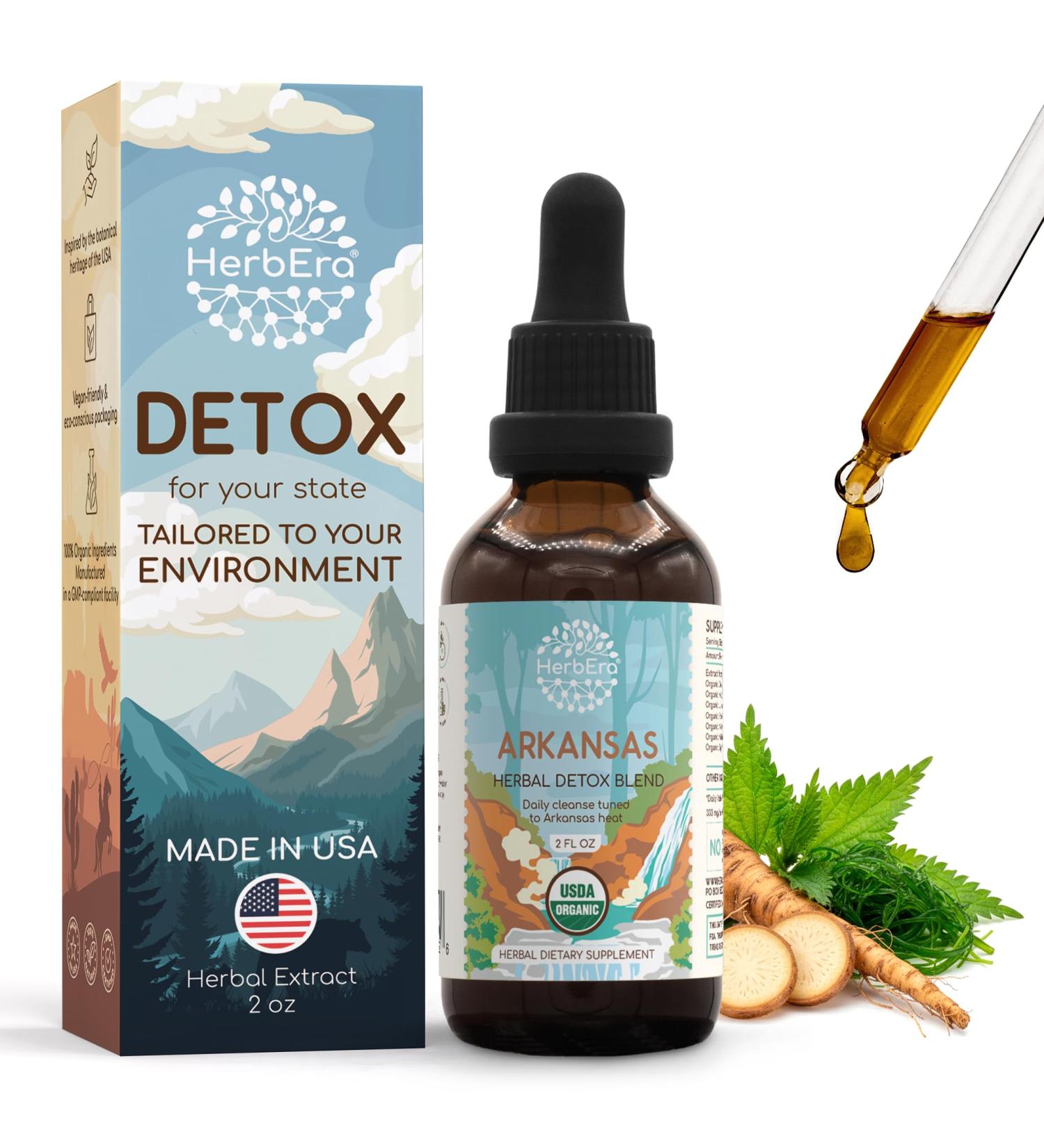 HerbEra Arkansas Herbal Detox Blend - USDA Organic Extract Made in USA | Immune & Liver Support Liquid Drops | Dandelion Root Licorice Milk Thistle Rhodiola Mullein Leaf | 2 fl oz - Buy Online on GoSupps.com