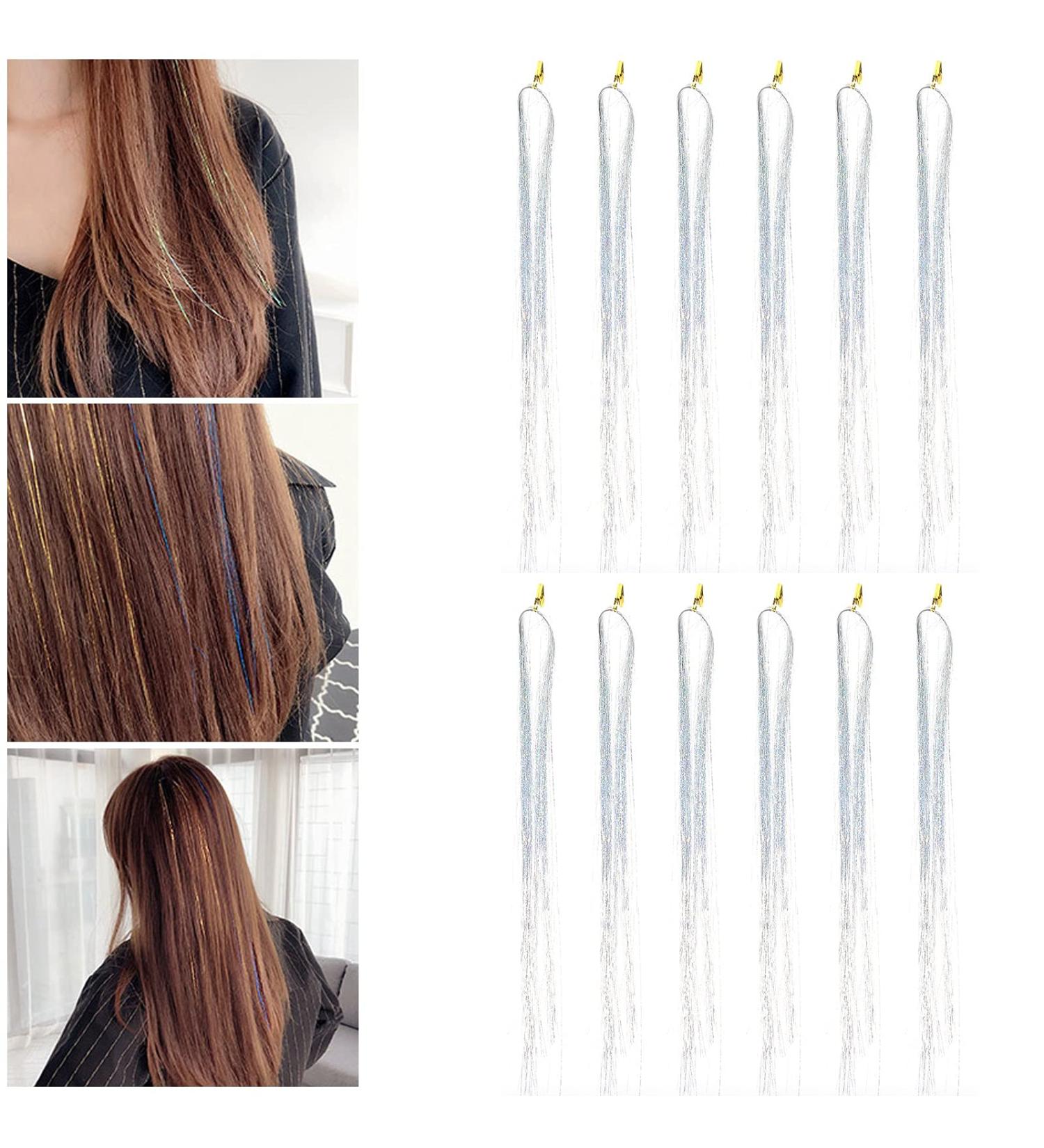 Hair Tinsel Strands Kit Colorful Glitter Bling Sparkly Hair Extension Shiny Hair Extension Tinsels Party Highlights Glitter Hairpieces Hair Accessories for Women Girls Party Cosplay(Silver) - Buy Online on GoSupps.com
