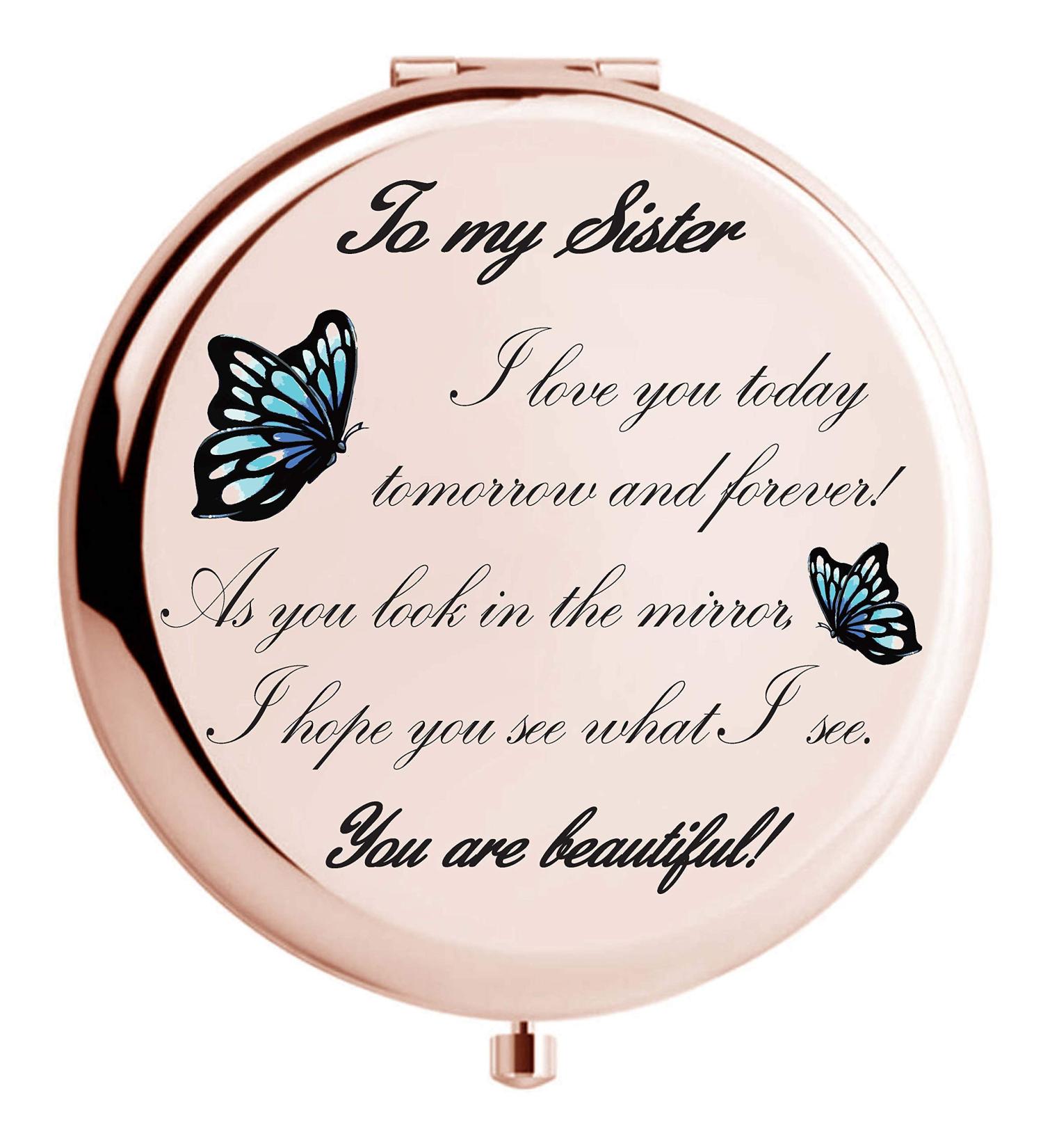 Onederful Sister Gifts - Rose Gold Compact Makeup Mirror for Birthday, Christmas, Graduation - Sister Birthday Gift Ideas from Sibling - Buy Online on GoSupps.com