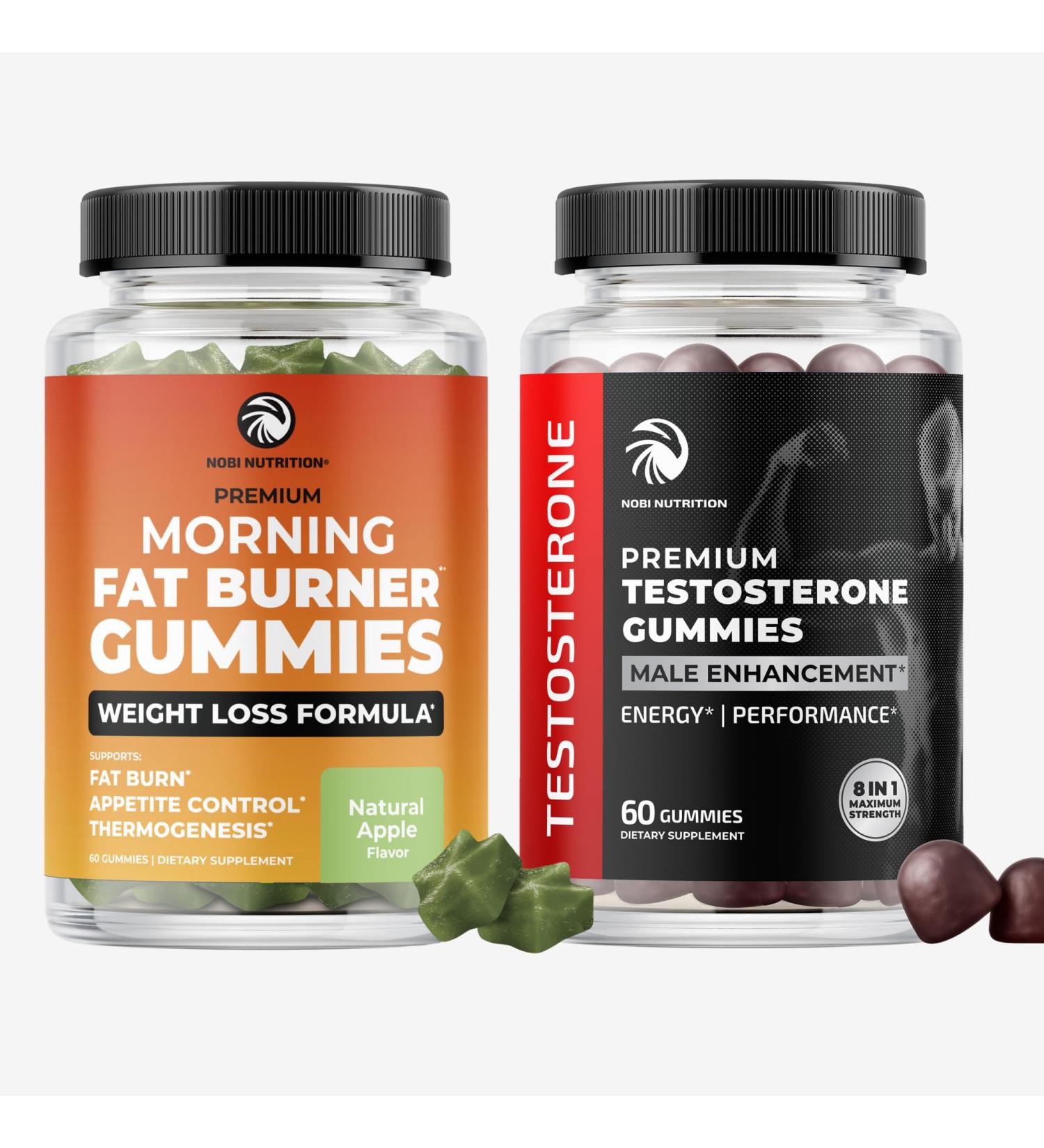 Morning Fat Burn Gummies & Testosterone Booster Suppplement | Test Booster Fat Burner & Metabolism Support with Green Tea & Raspberry Ketones | Appetite Suppressant & Energy Support | 1 Month Supply - Buy Online on GoSupps.com