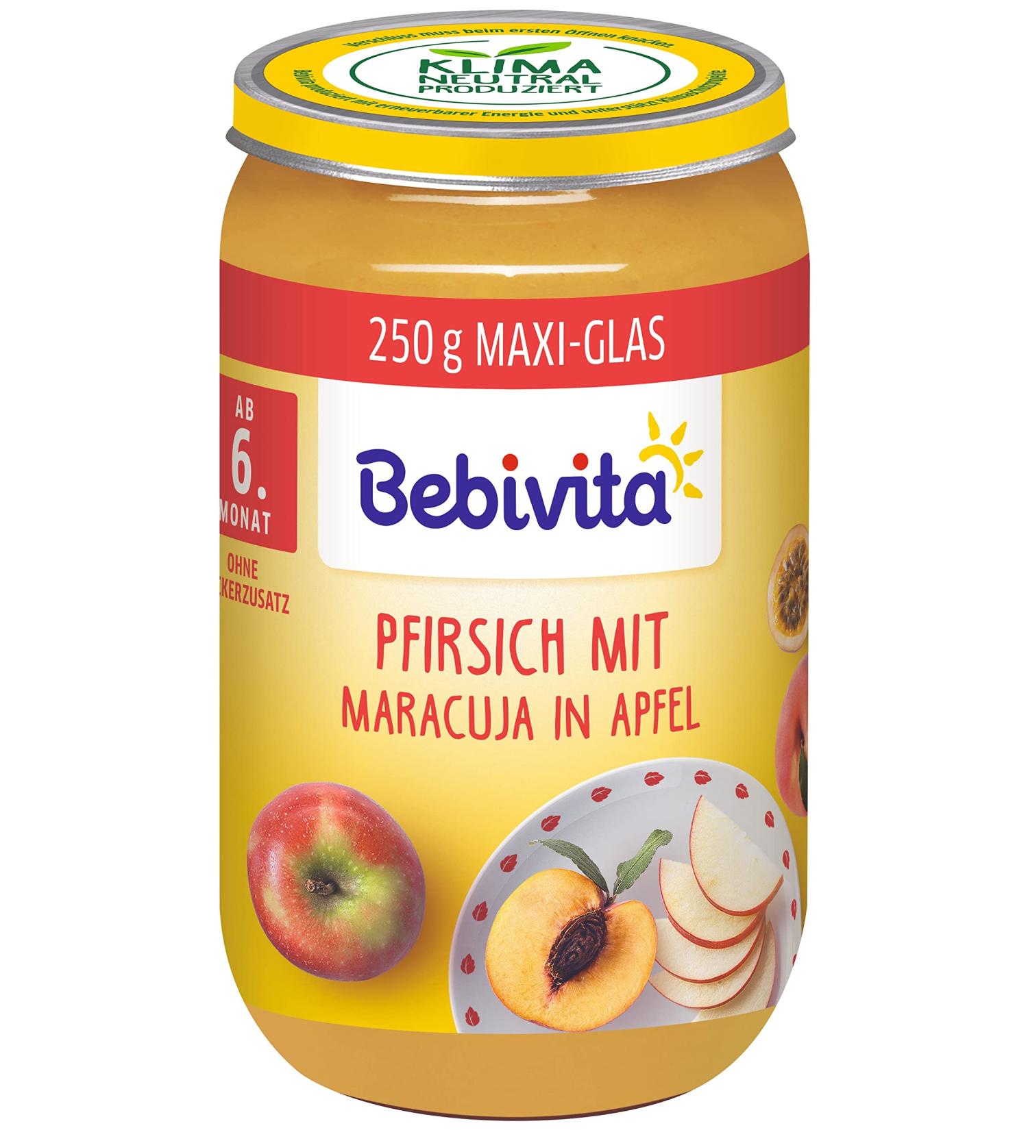 Bebivita Fruits Peach with Passion Fruit in Apple Pack of 6 (6 x 250 g) Medium DA12810 Peach/Mara/Pear 250g 250g Peach/Mara/Pear