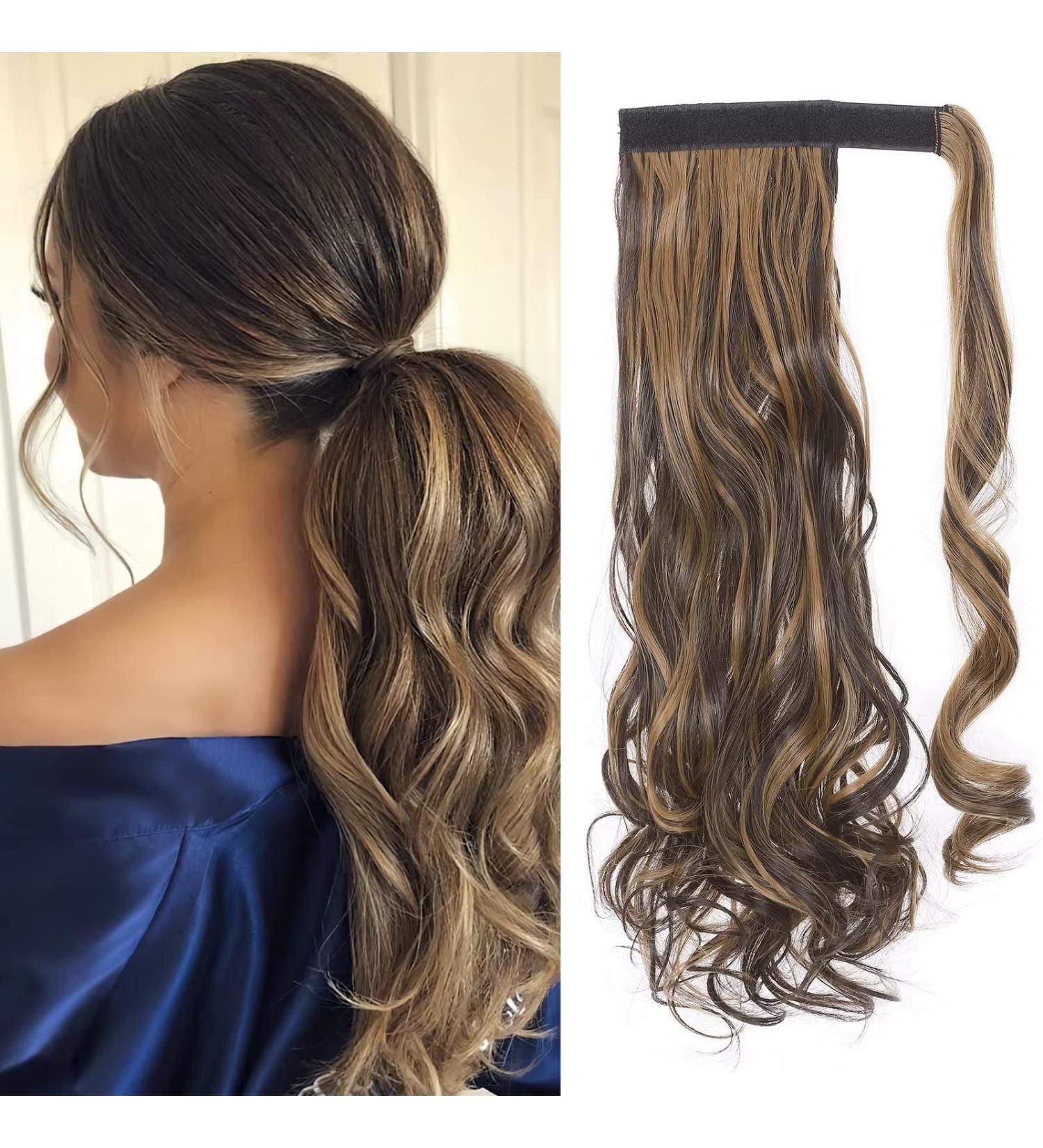 Tess Ponytail Extension - 40cm Dark Brown & Sandy Blonde Wavy Braid | 90g Long Hair Extensions for Stunning Looks - Buy Online on GoSupps.com