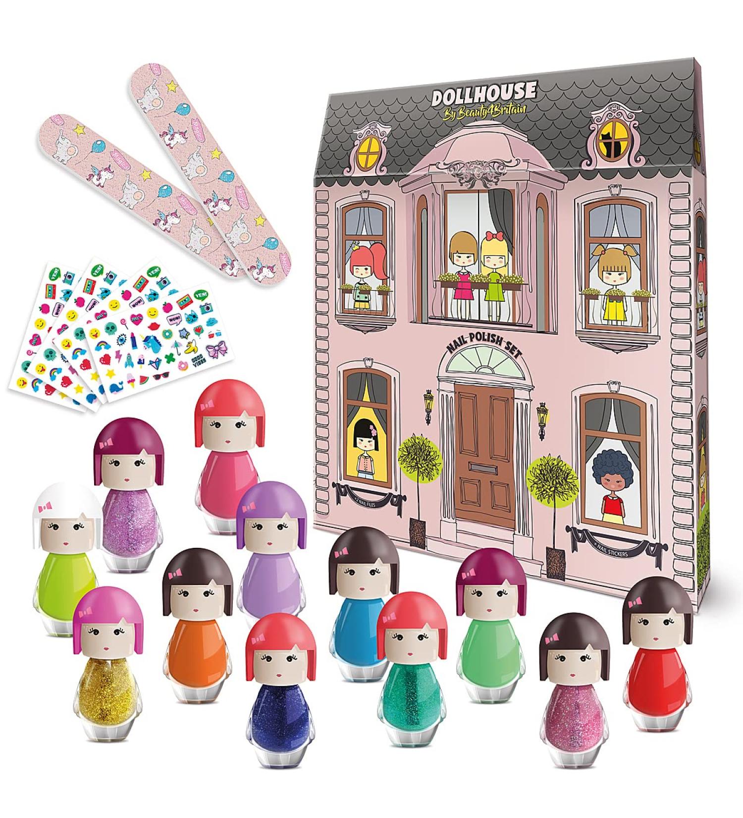 beauty4britain Kids Nail Polish Set 12 Non-Toxic Peel-Off Nail Polishes 2 Nail Files & Nail Stickers Quick Dry Scented Nail Polish - Buy Online on GoSupps.com