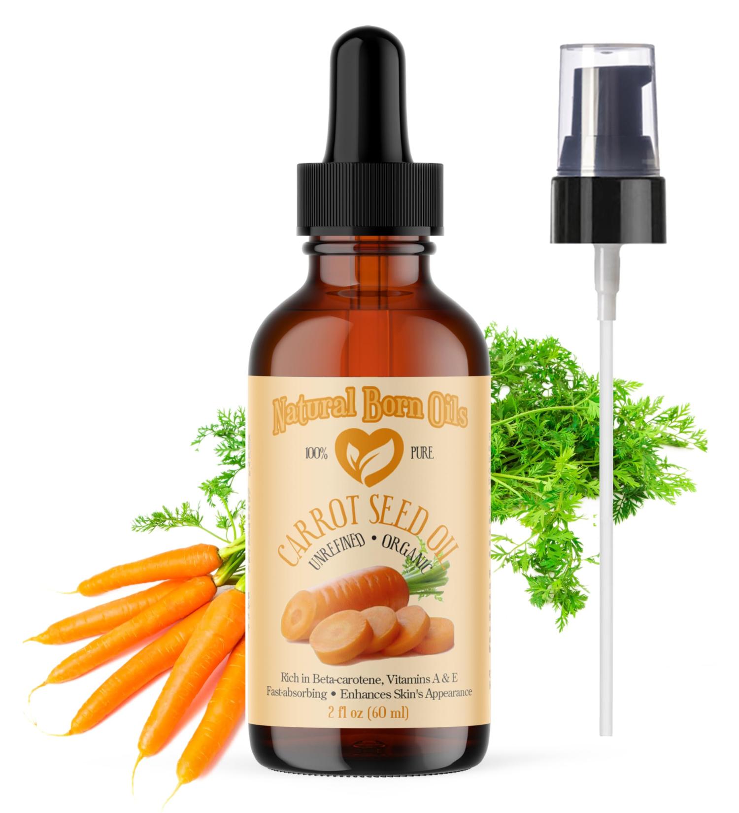 Natural Born Oils Carrot Seed Oil 2oz Organic Cold-Pressed Rich in Vitamins A & E Ideal for Skin Rejuvenation Hair Luster - Buy Online on GoSupps.com