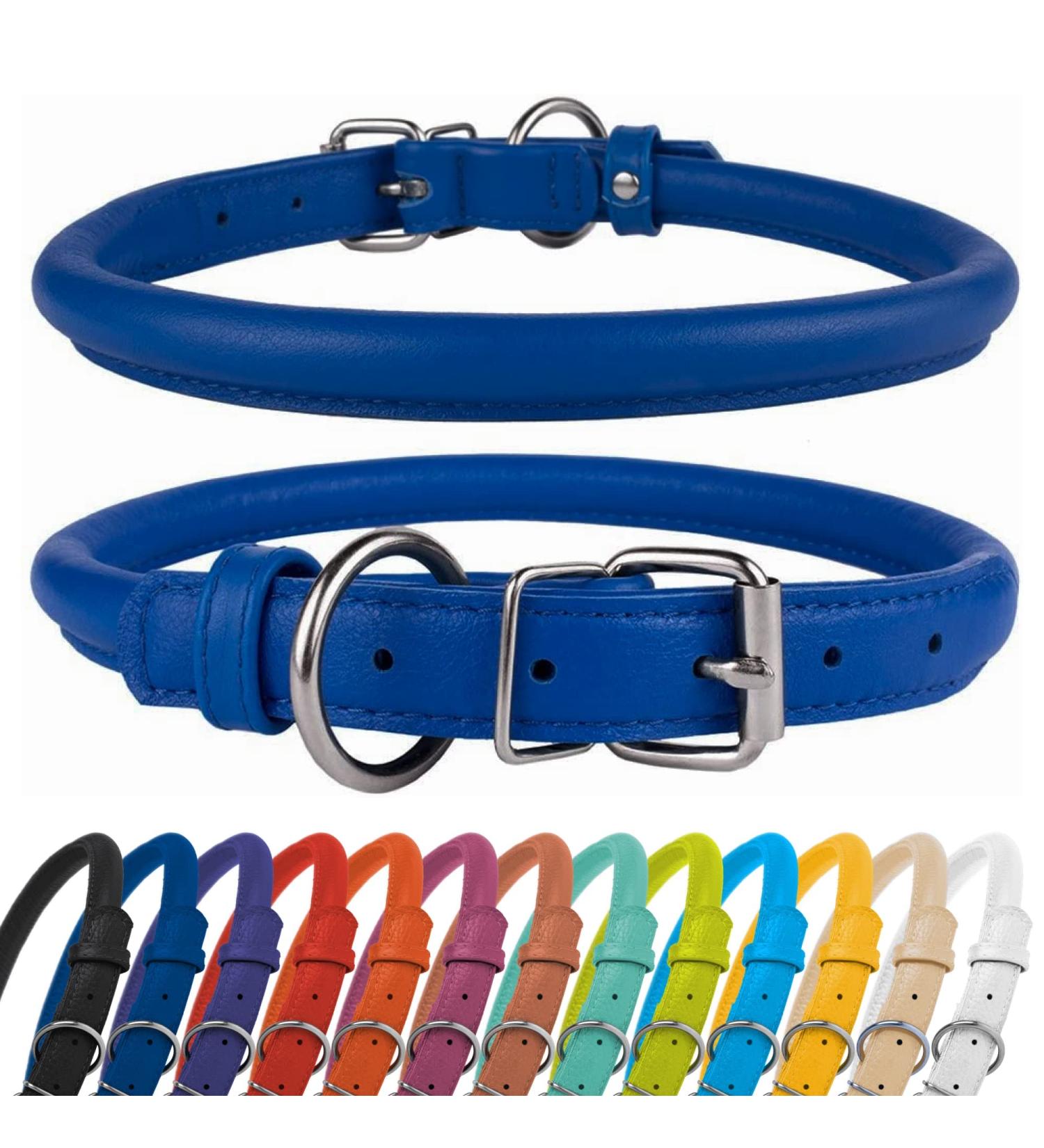 Collardirect Round Leather Dog Collar - Handmade Softly Padded Adjustable for All Sizes - Available in Black Pink Red Purple Blue Navy - Perfect for Dogs & Cats (18-20 cm) - Buy Online on GoSupps.com