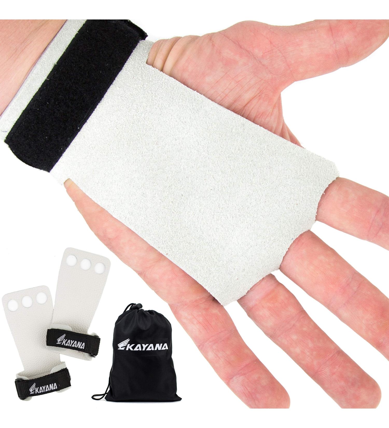 KAYANA 3 Hole Leather Gymnastics Hand Grips - Palm Protection & Wrist Support for Cross Training, Kettlebells, Pull ups, Weightlifting - White X-Small - Buy Online on GoSupps.com