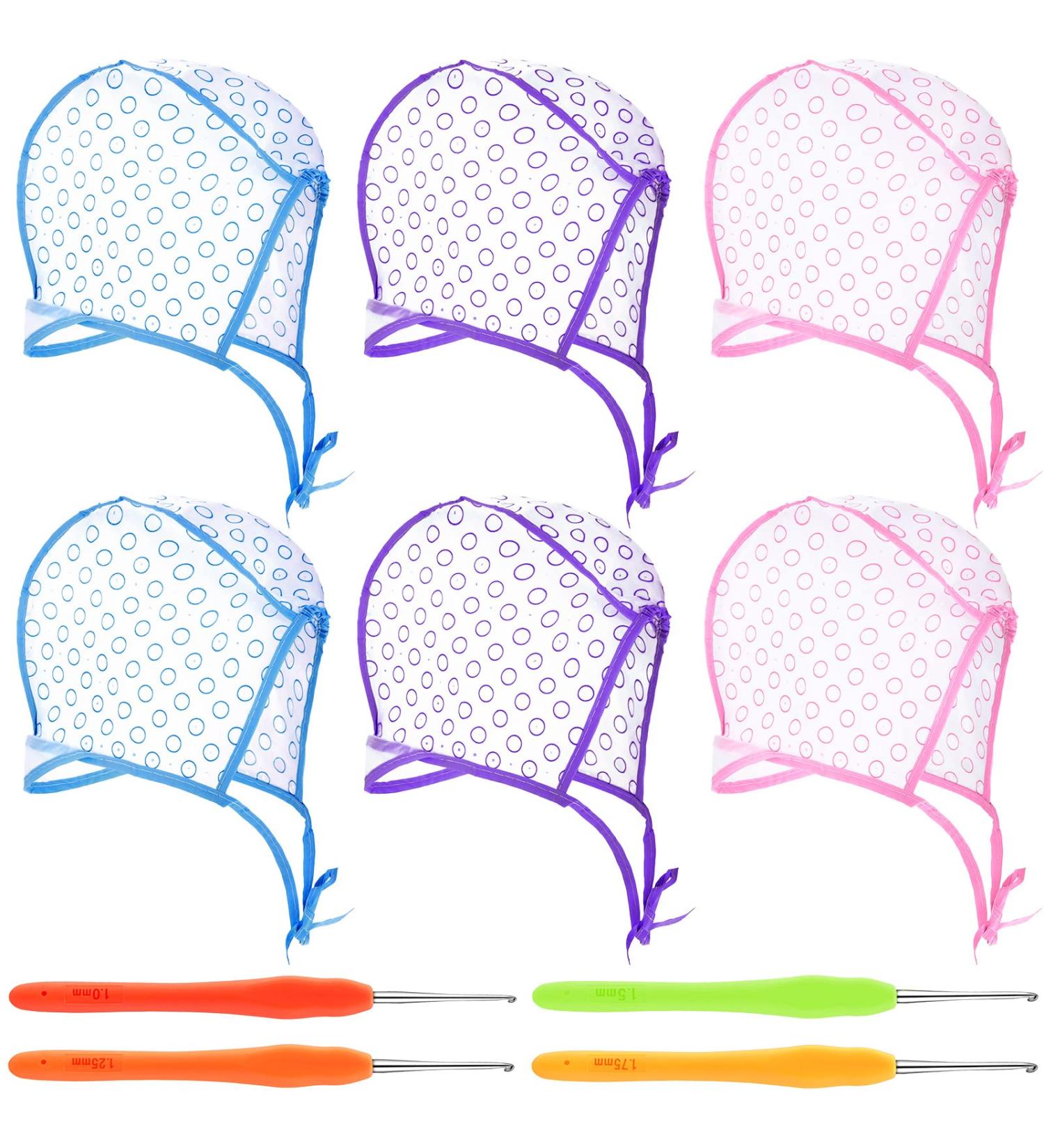 6-Piece Highlight Hair Cap Set with Needles | Salon Hair Coloring & Highlighting Dye Cap Kit | Hairdressing Tool in Purple, Blue, Pink - Buy Online on GoSupps.com