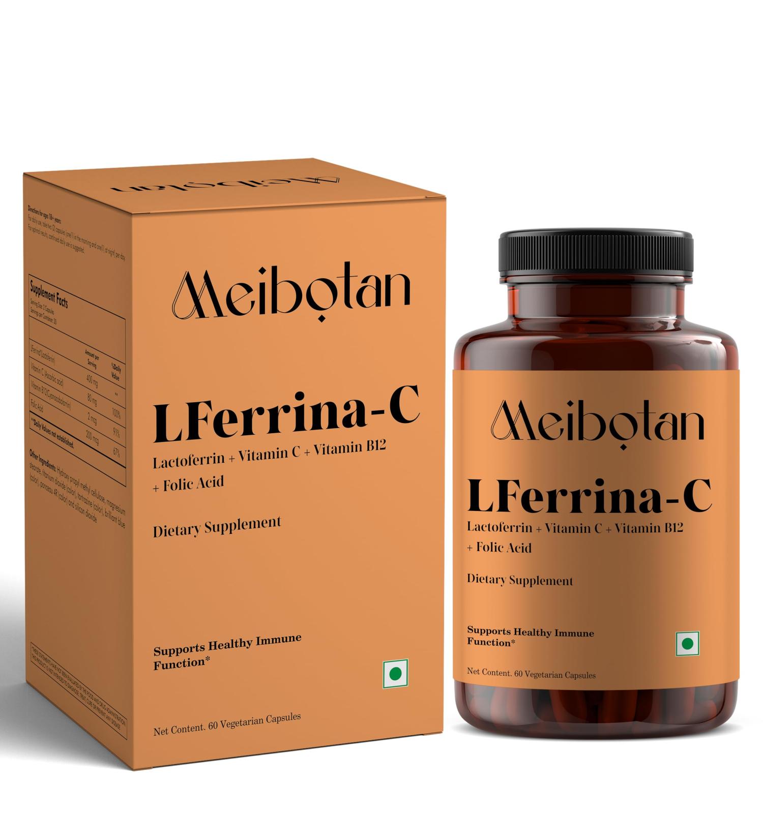 MEIBOTAN lactoferrin Supplement with Vitamin C for Men & Women Reduces Oxidative Stress Antioxidants Strengthens Immunity Protects Against Infections- 60 Veg Capsules - Buy Online on GoSupps.com