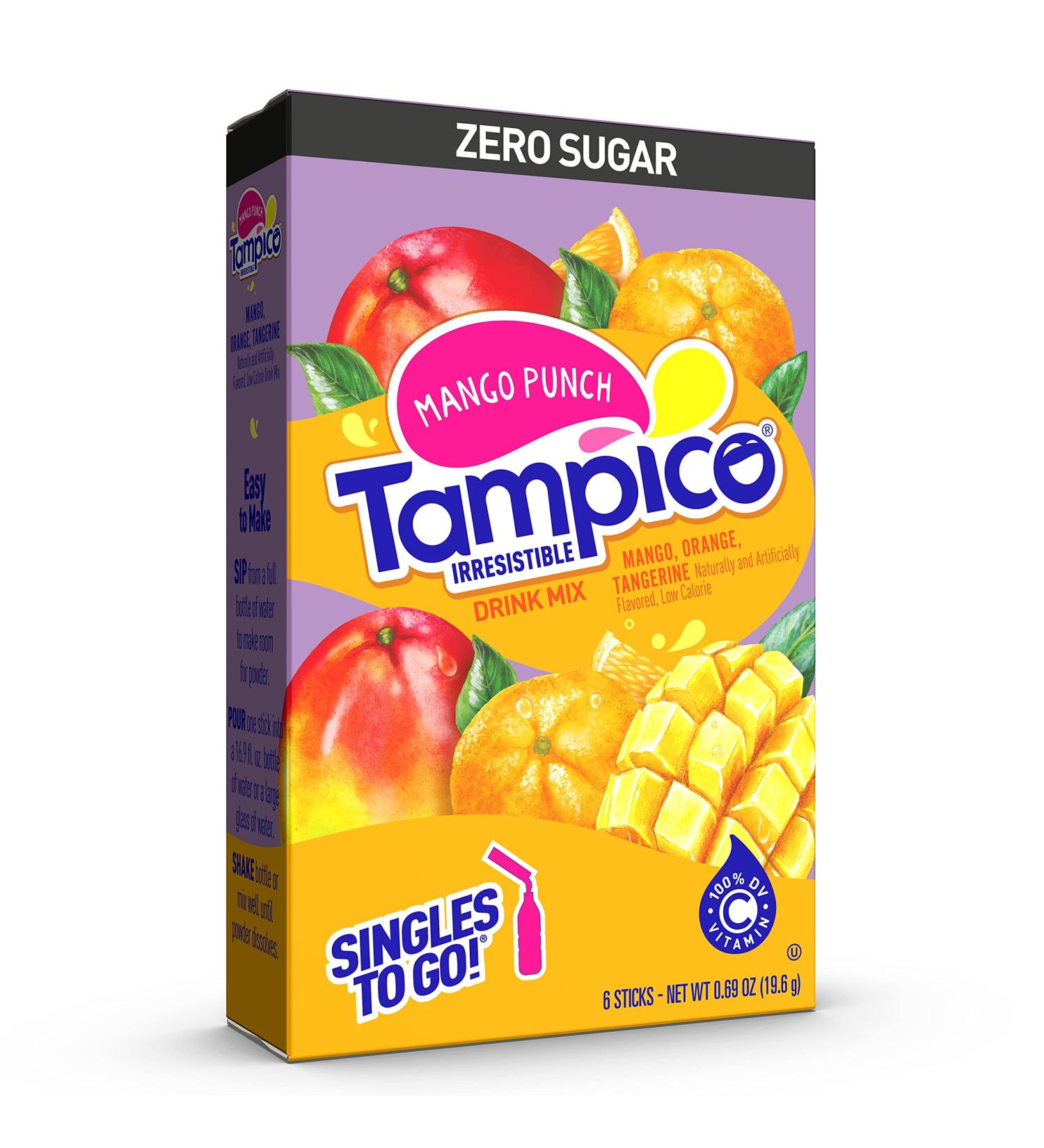 Tampico Singles To Go Drink Mix Packets Mango Punch Zero Sugar Low Calorie 100 DV of Vitamin C per Serving Convenient On-The-Go Water Enhancers 6 Count 6 Count (Pack of 1) - Buy Online on GoSupps.com