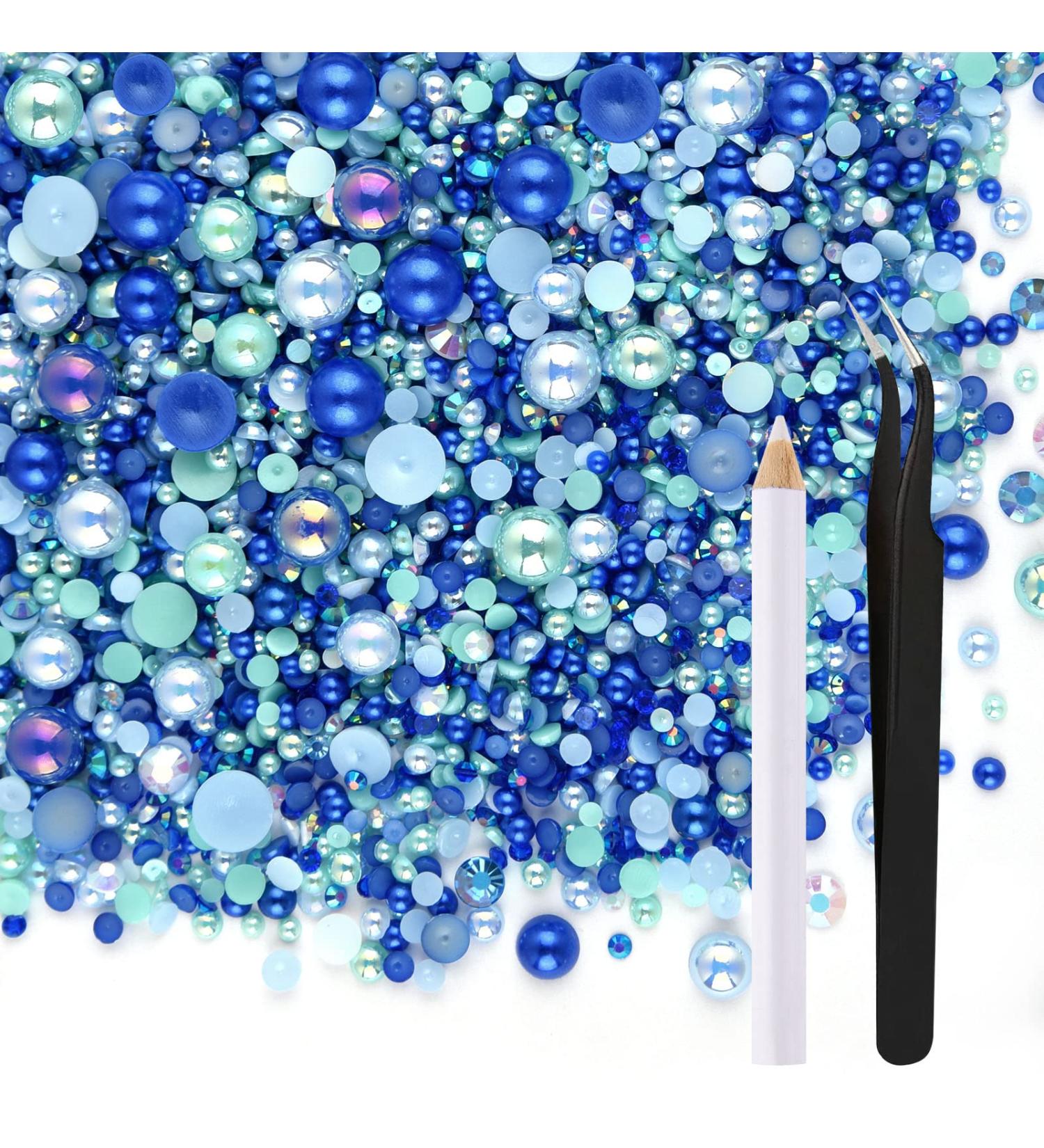 Astaron 50g Mix: Blue Flatback Pearls & Glitter Stones for Handicrafts - 3mm-10mm Rhinestones for DIY Art Nails Shoes & Clothing - Buy Online on GoSupps.com