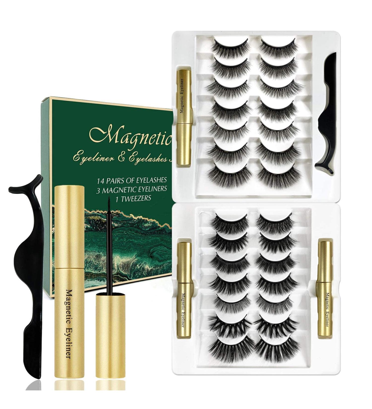Magnetic Eyelashes with Eyeliner - 14 Pairs 3D Reusable False Lashes for Stunning Makeup | Natural Look & Long-Lasting Thickness (SET B) - Buy Online on GoSupps.com