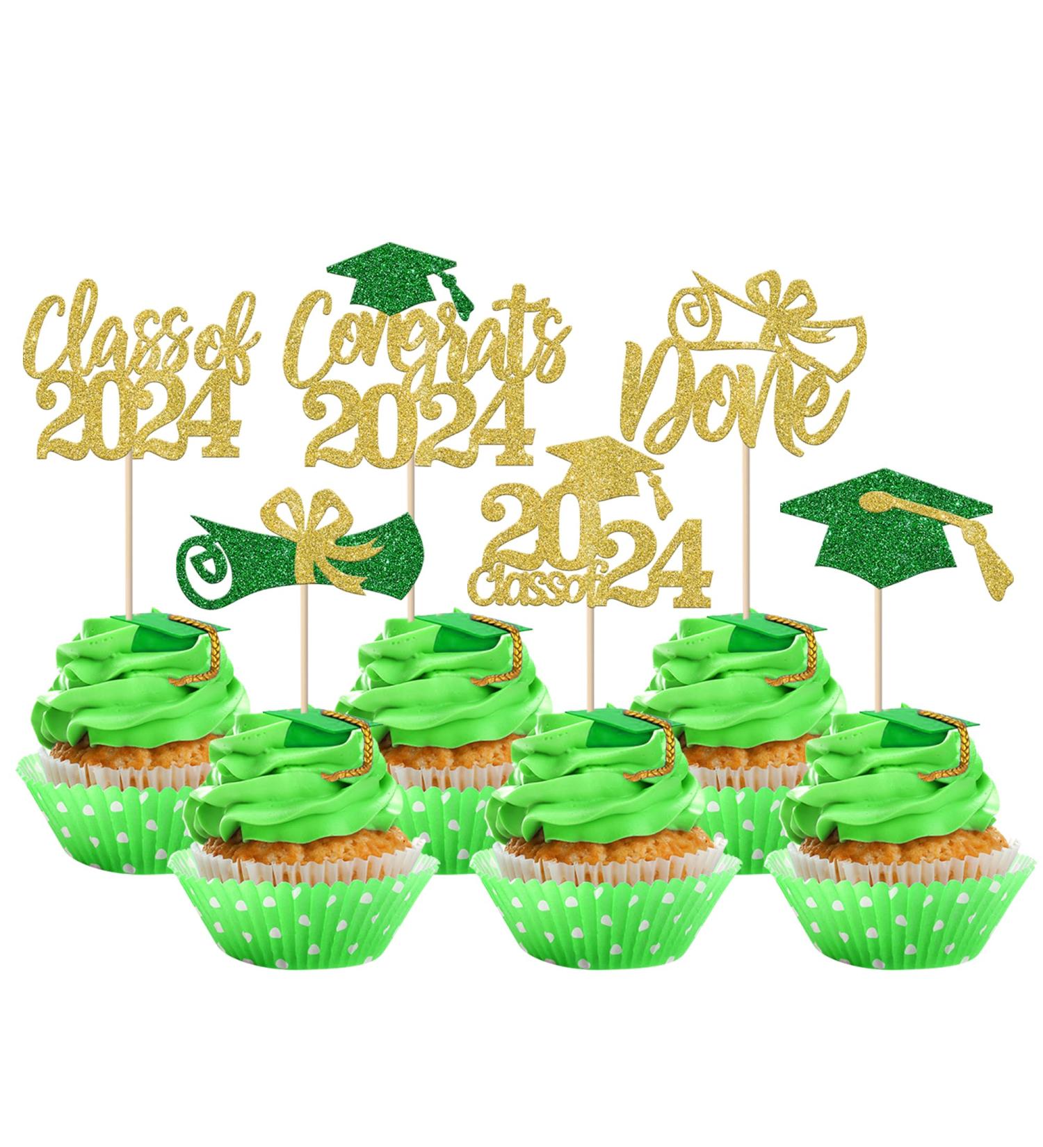 Rsstarxi 24 Pack Class of 2024 Cupcake Toppers 2024 Graduation Food Appetizer Picks 2024 Congrats Grad Cap Done Diploma Cupcake Picks for 2024 Graduation Theme Party Cake Decorations Gold Green - Buy Online on GoSupps.com