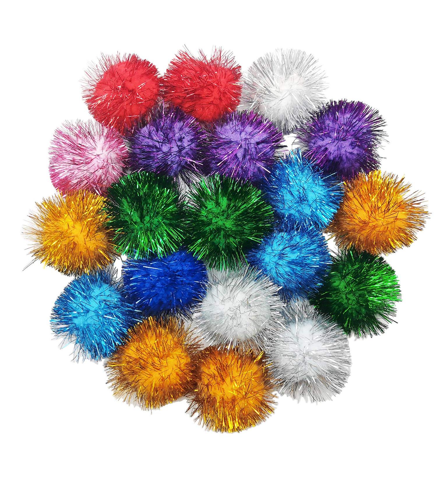 20 Pcs Assorted Color Cat Toy Balls - Tinsel Pom Poms Flash - Cats' Favorite Toy - Buy Online on GoSupps.com